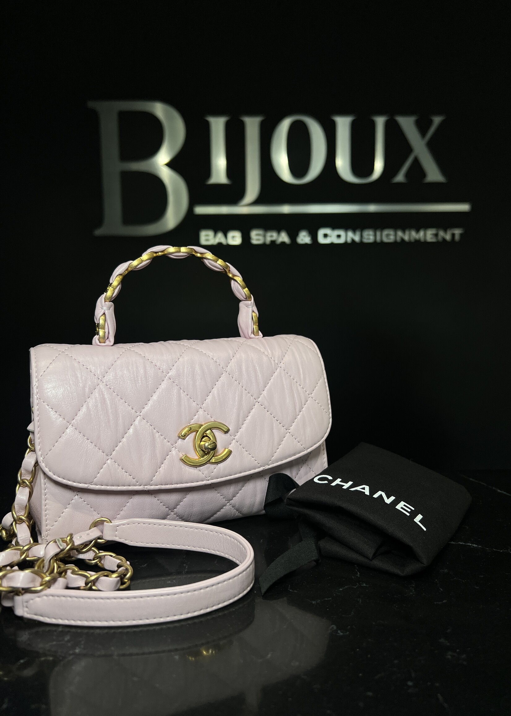 Chanel Chanel Crumpled Lambskin Quilted Lambskin Mini CC Light Pink Top Handle