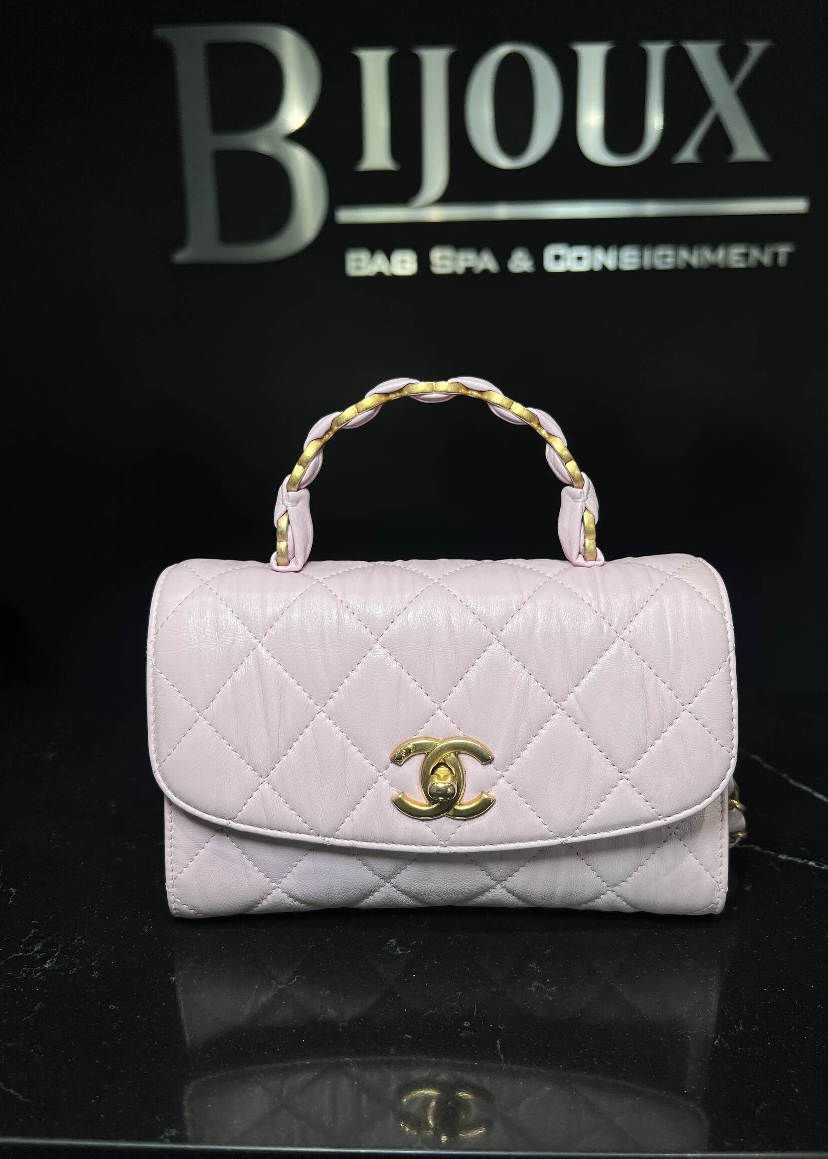 Chanel Chanel Crumpled Lambskin Quilted Lambskin Mini CC Light Pink Top Handle