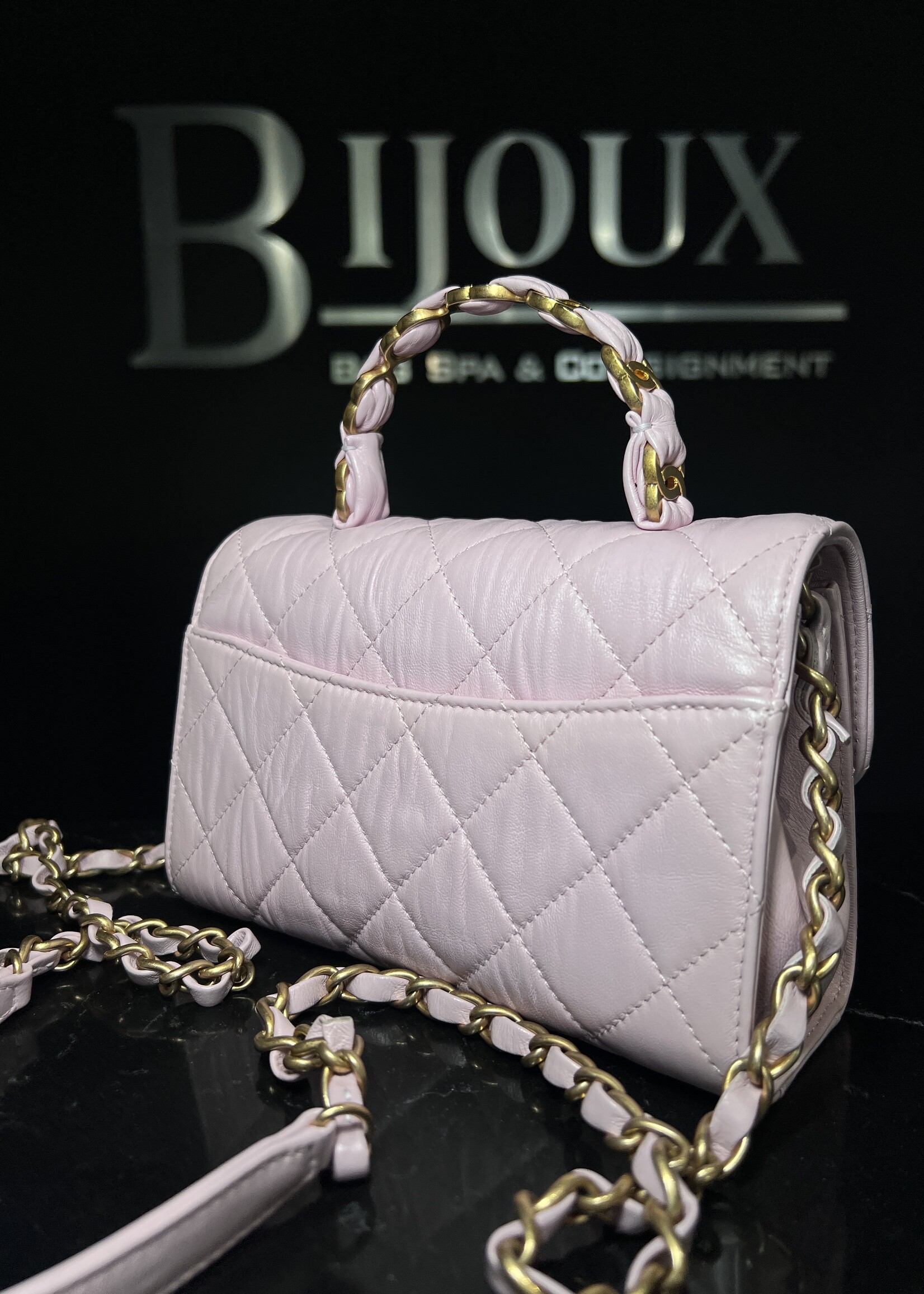 Chanel Chanel Crumpled Lambskin Quilted Lambskin Mini CC Light Pink Top Handle