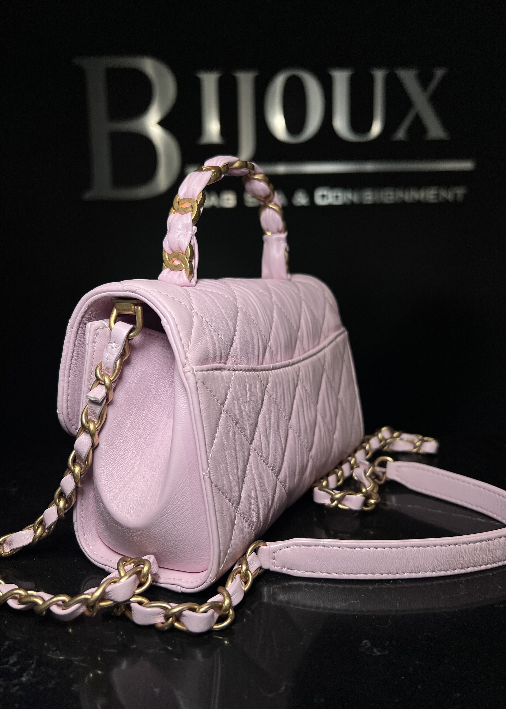 Chanel Chanel Crumpled Lambskin Quilted Lambskin Mini CC Light Pink Top Handle