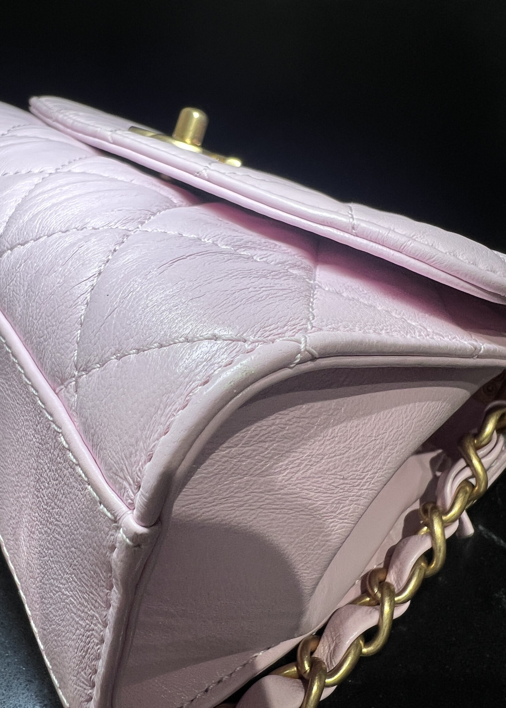 Chanel Chanel Crumpled Lambskin Quilted Lambskin Mini CC Light Pink Top Handle
