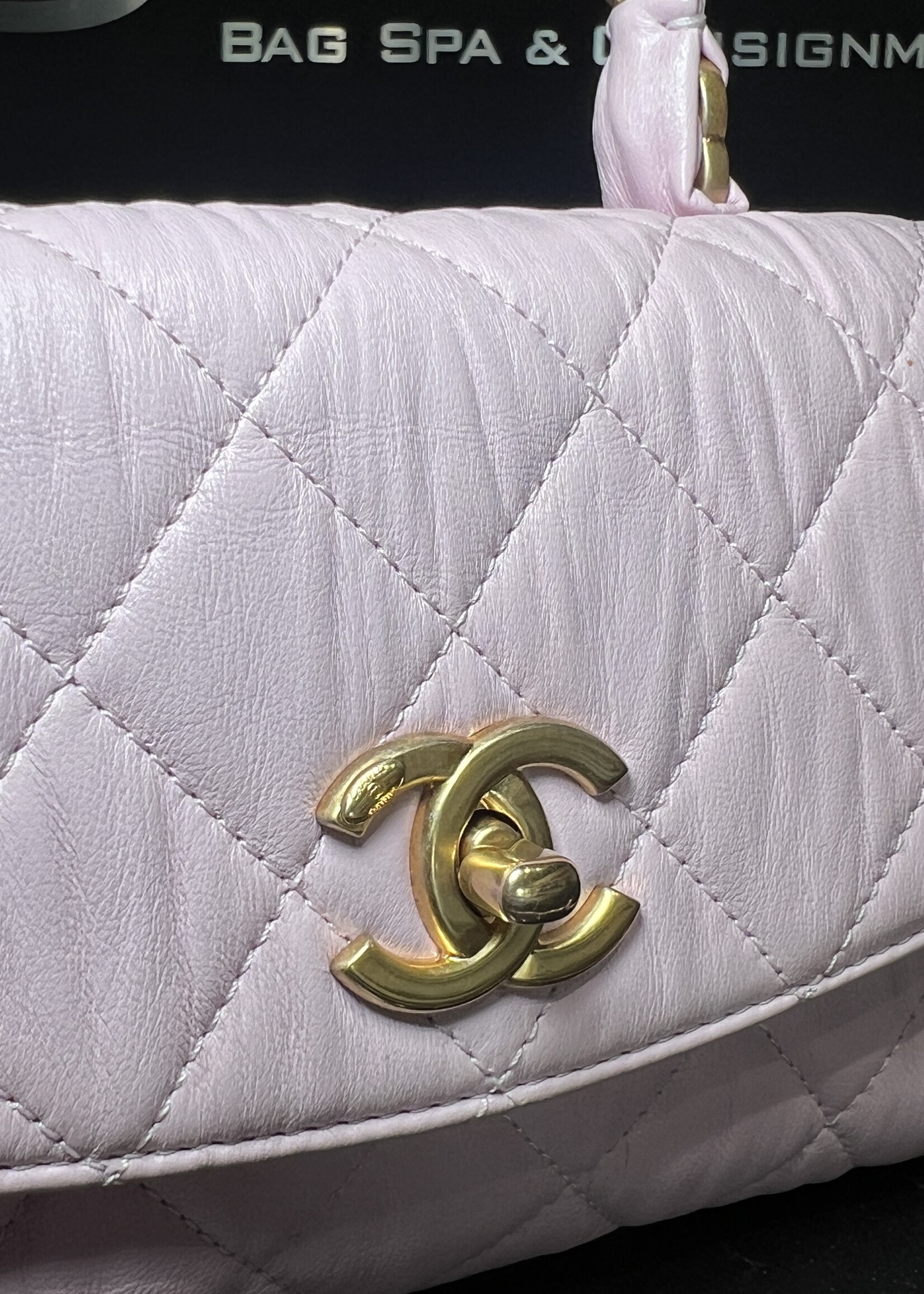Chanel Chanel Crumpled Lambskin Quilted Lambskin Mini CC Light Pink Top Handle