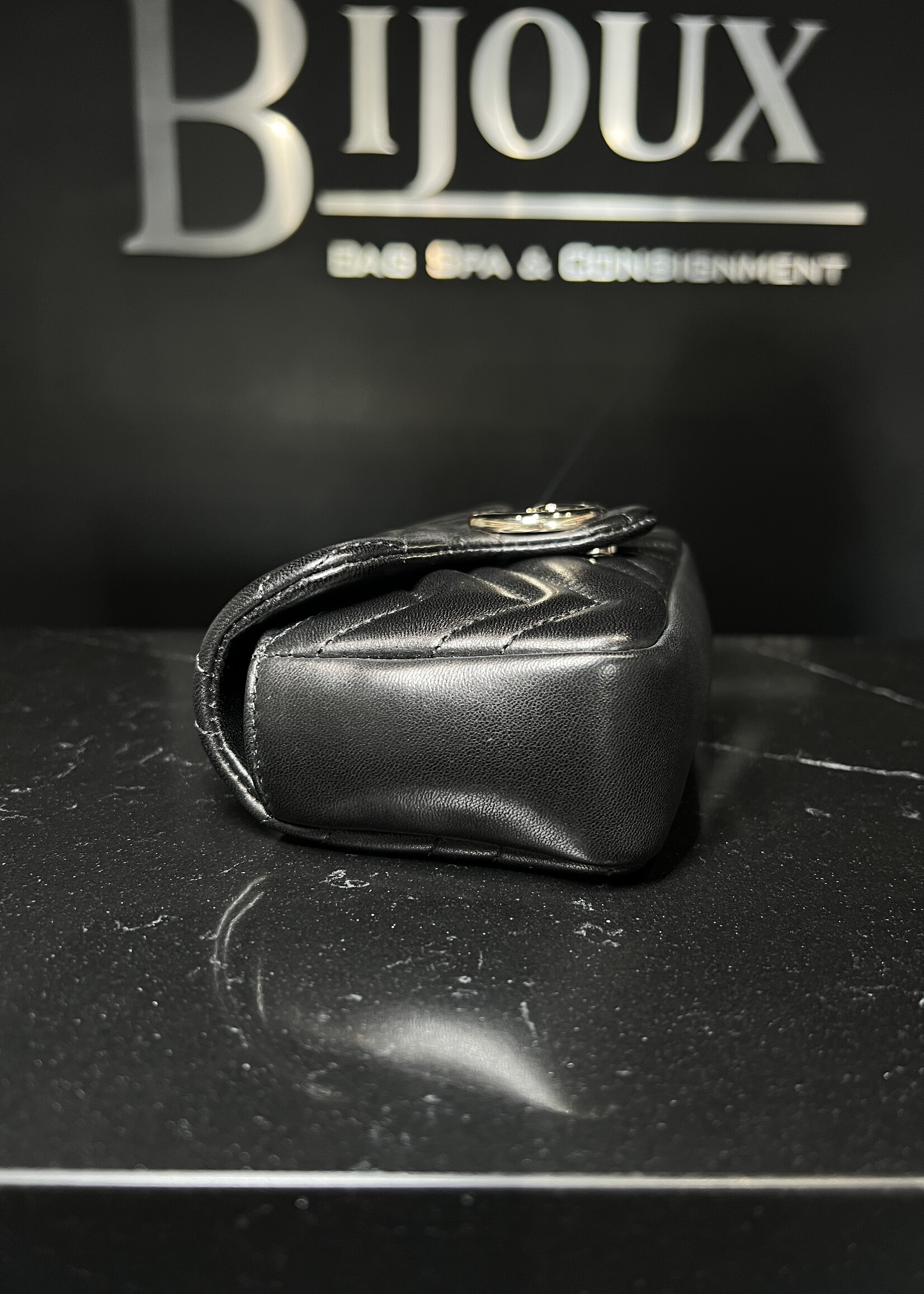 Gucci Gucci Black Matelasse Chevron Leather Mini Marmont Shoulder