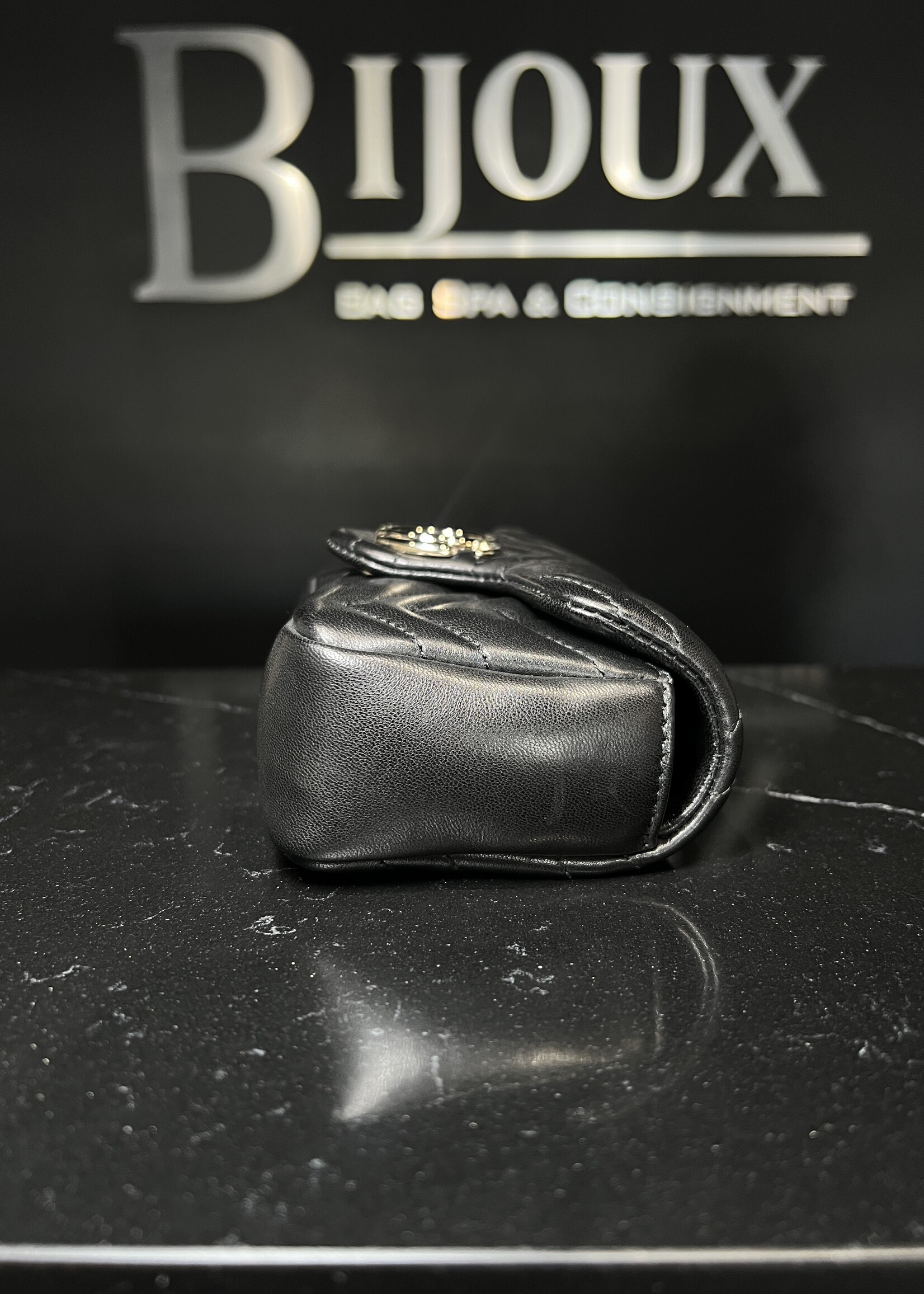 Gucci Gucci Black Matelasse Chevron Leather Mini Marmont Shoulder