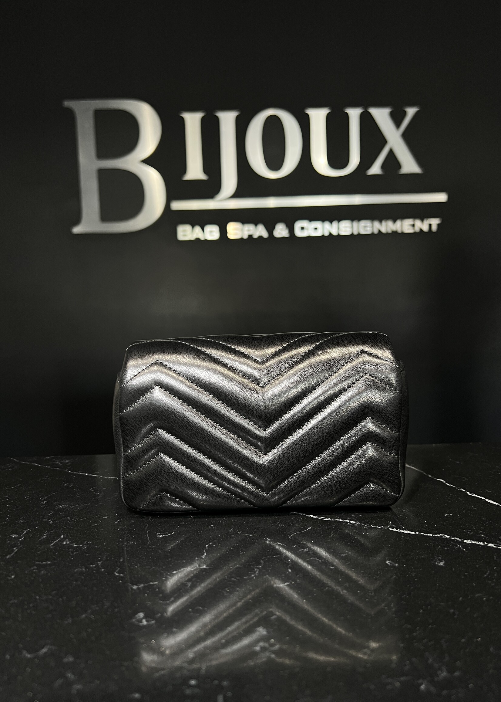 Gucci Gucci Black Matelasse Chevron Leather Mini Marmont Shoulder