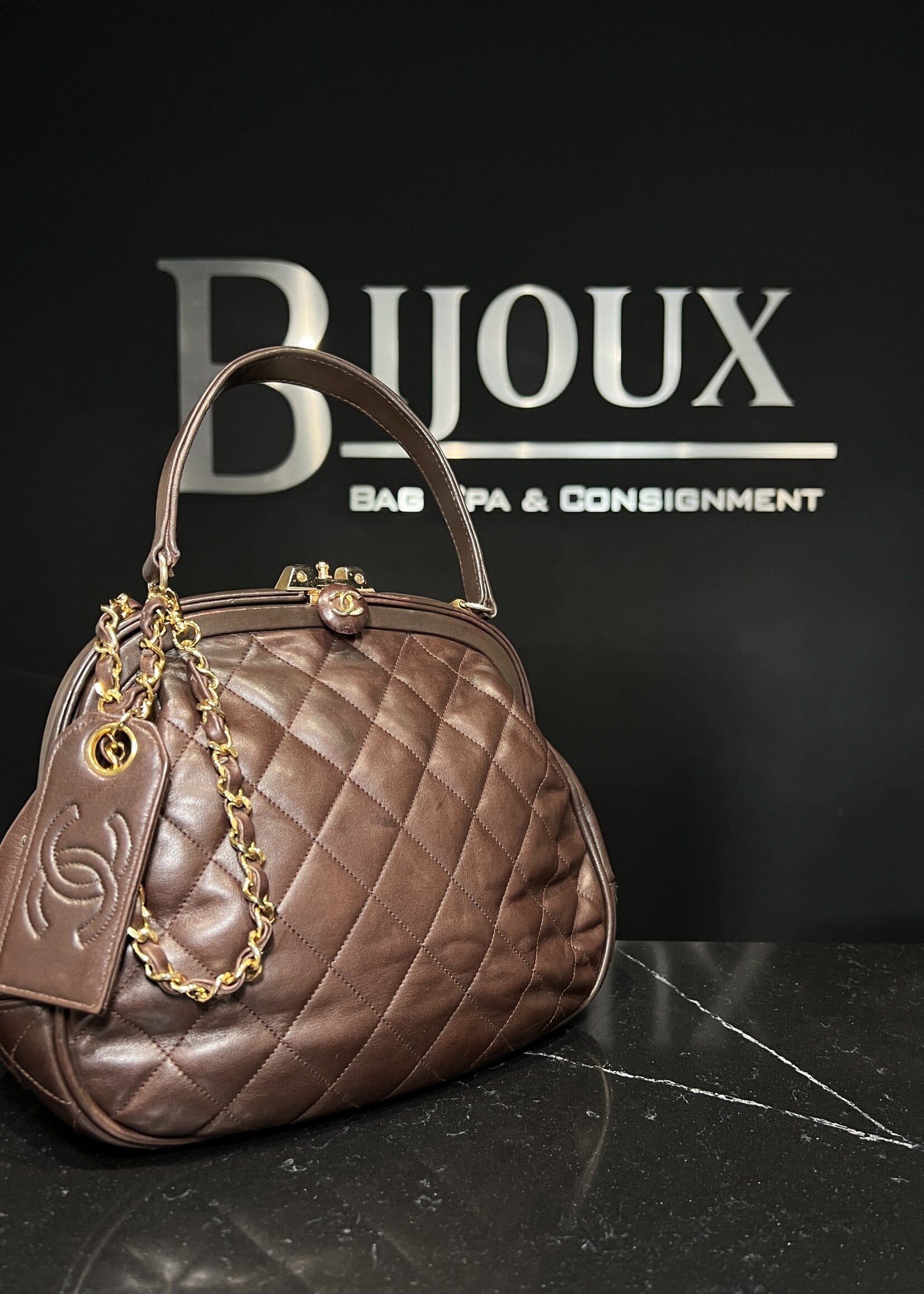 Chanel SOLD- Chanel Dark Brown Quilted Kisslock Frame Bag