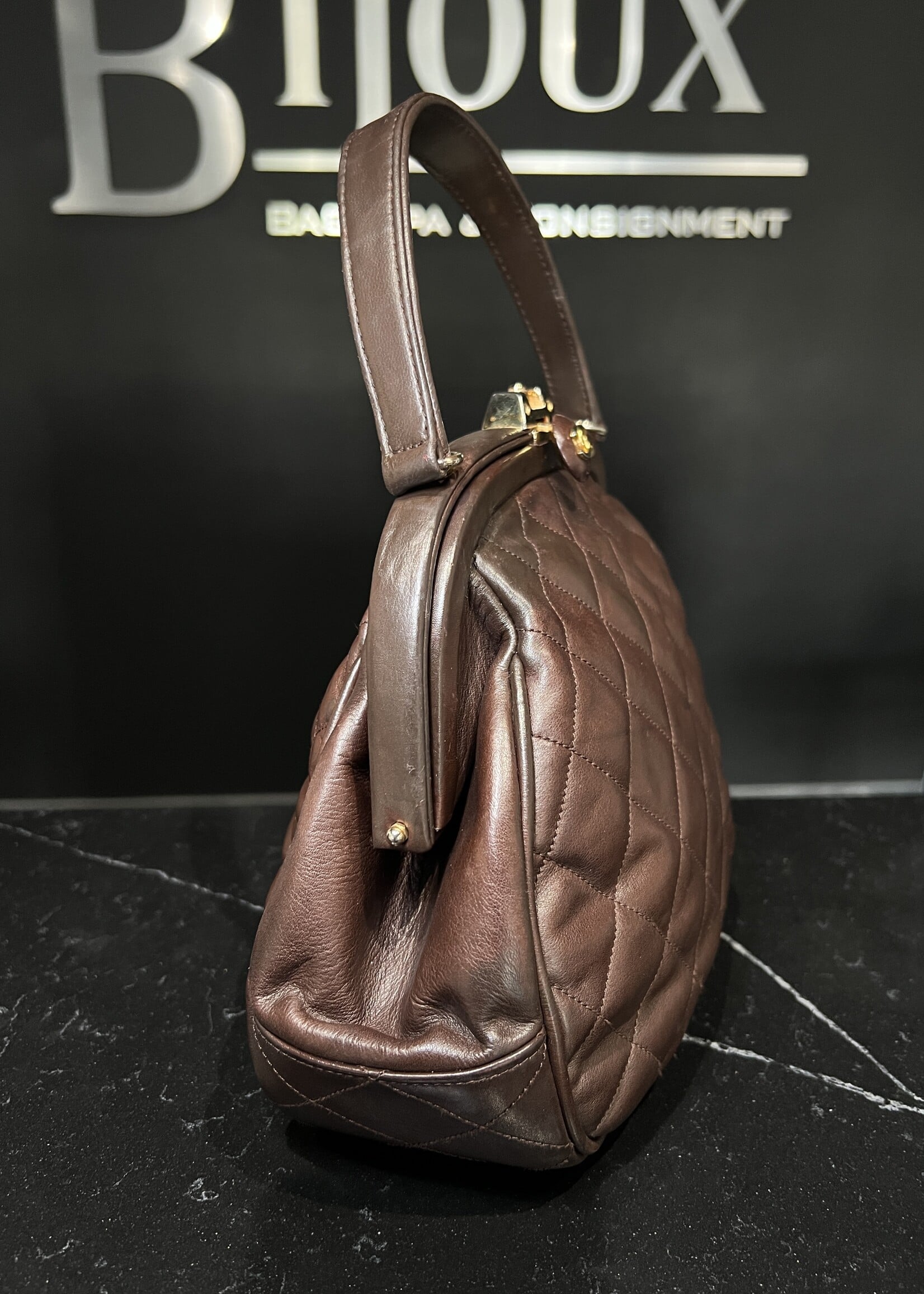 Chanel SOLD- Chanel Dark Brown Quilted Kisslock Frame Bag