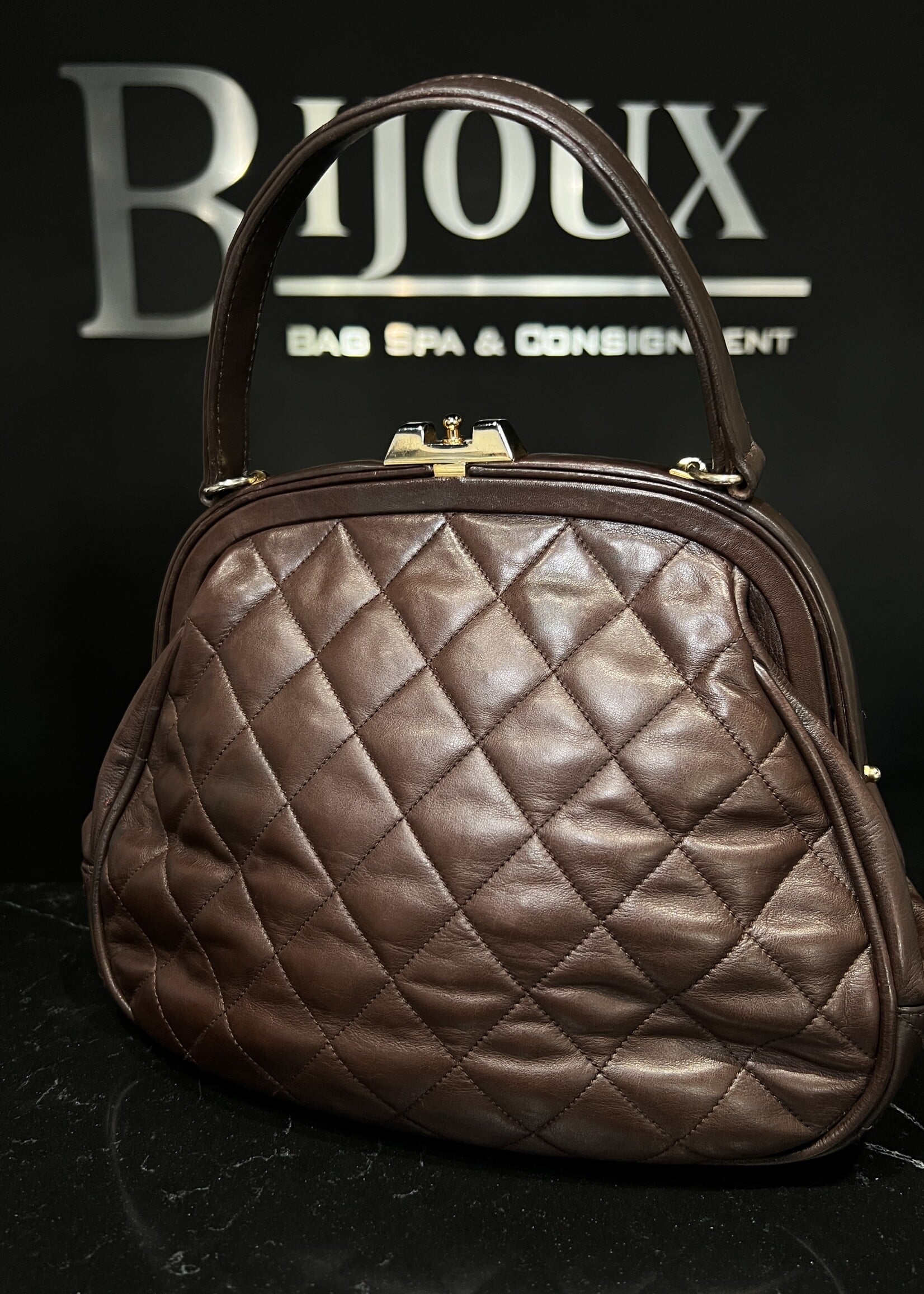 Chanel SOLD- Chanel Dark Brown Quilted Kisslock Frame Bag