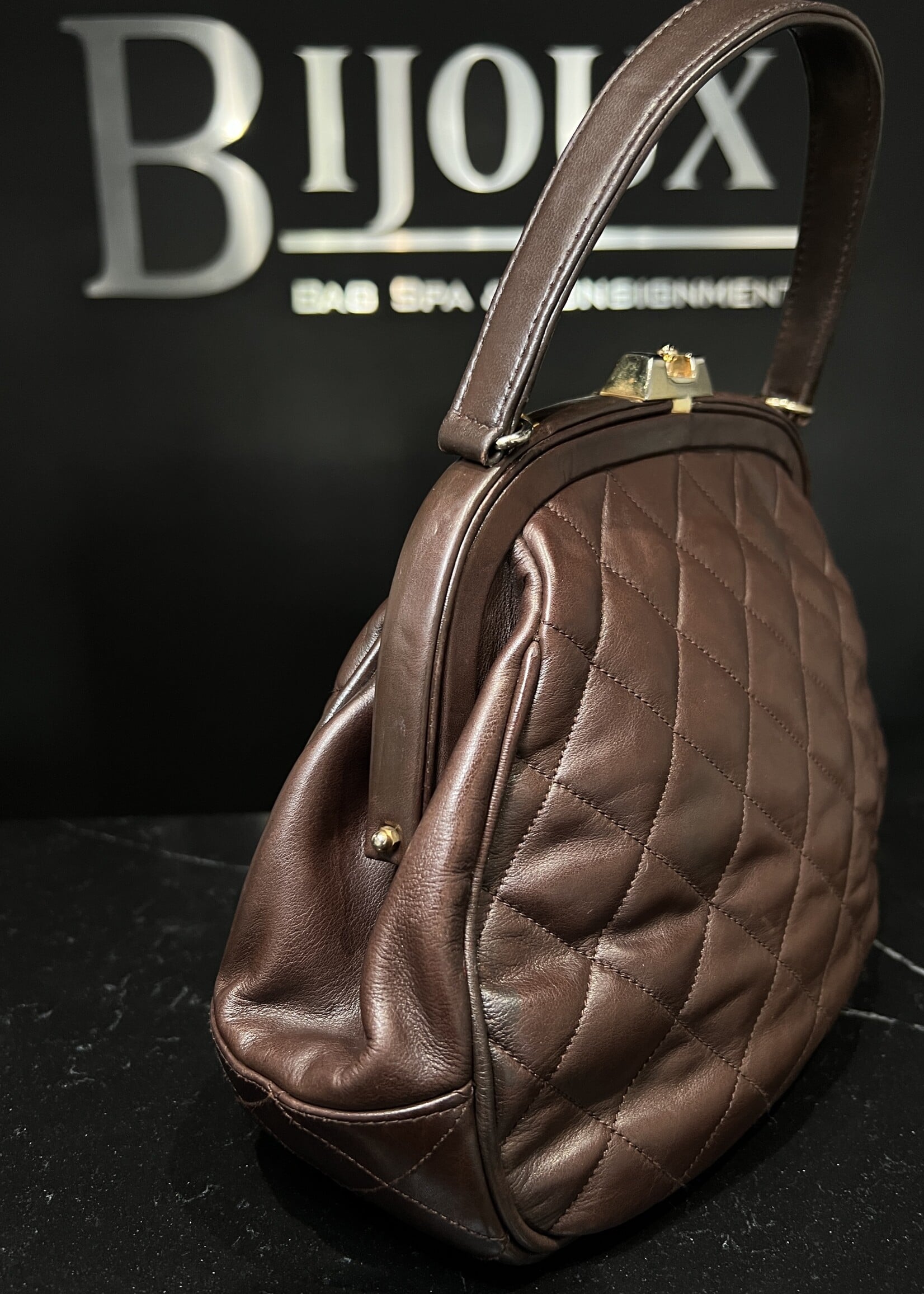 Chanel SOLD- Chanel Dark Brown Quilted Kisslock Frame Bag