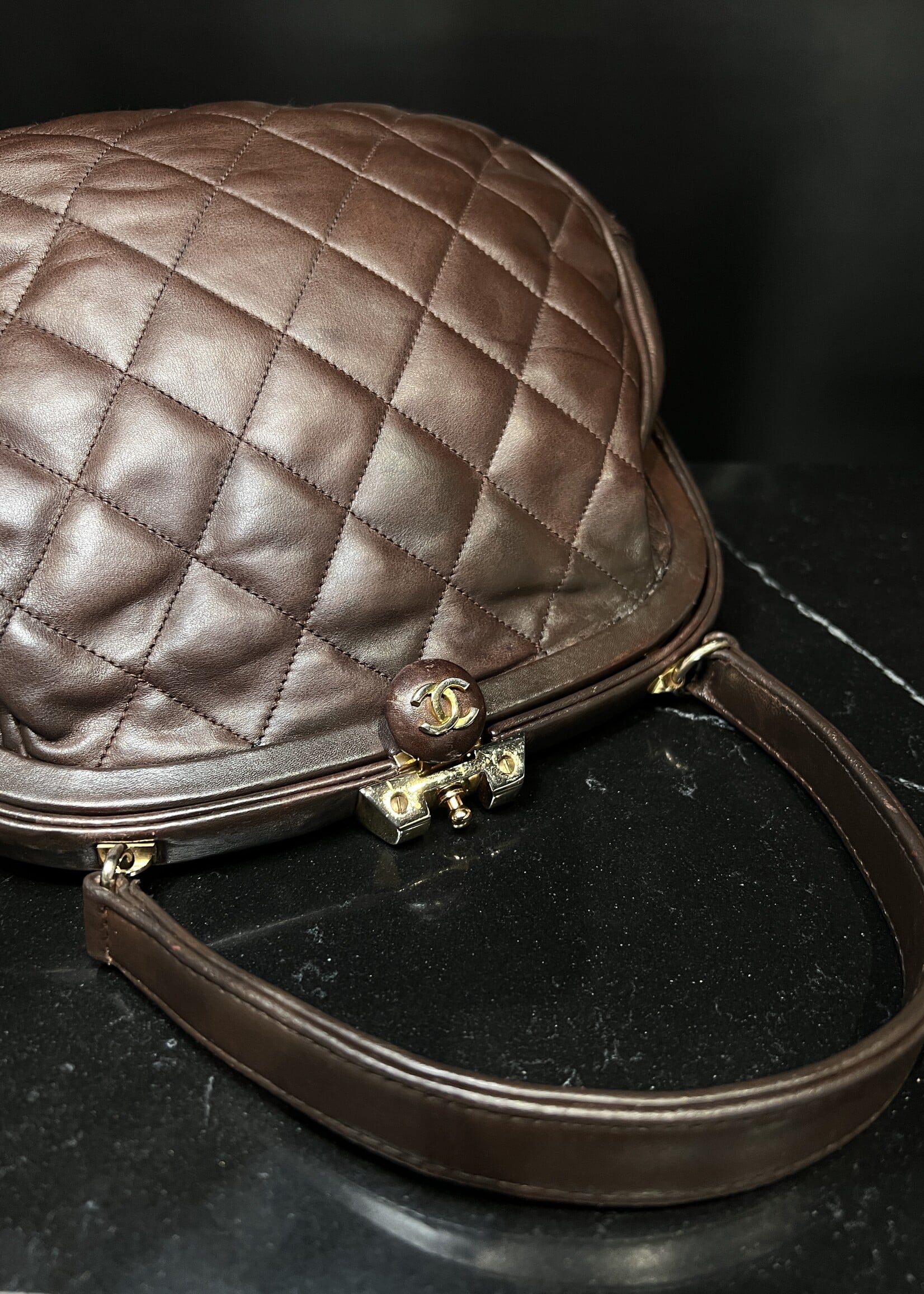 Chanel SOLD- Chanel Dark Brown Quilted Kisslock Frame Bag