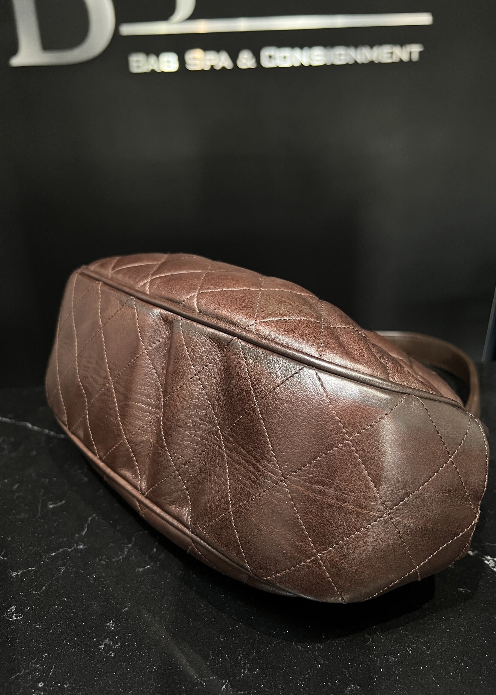 Chanel SOLD- Chanel Dark Brown Quilted Kisslock Frame Bag