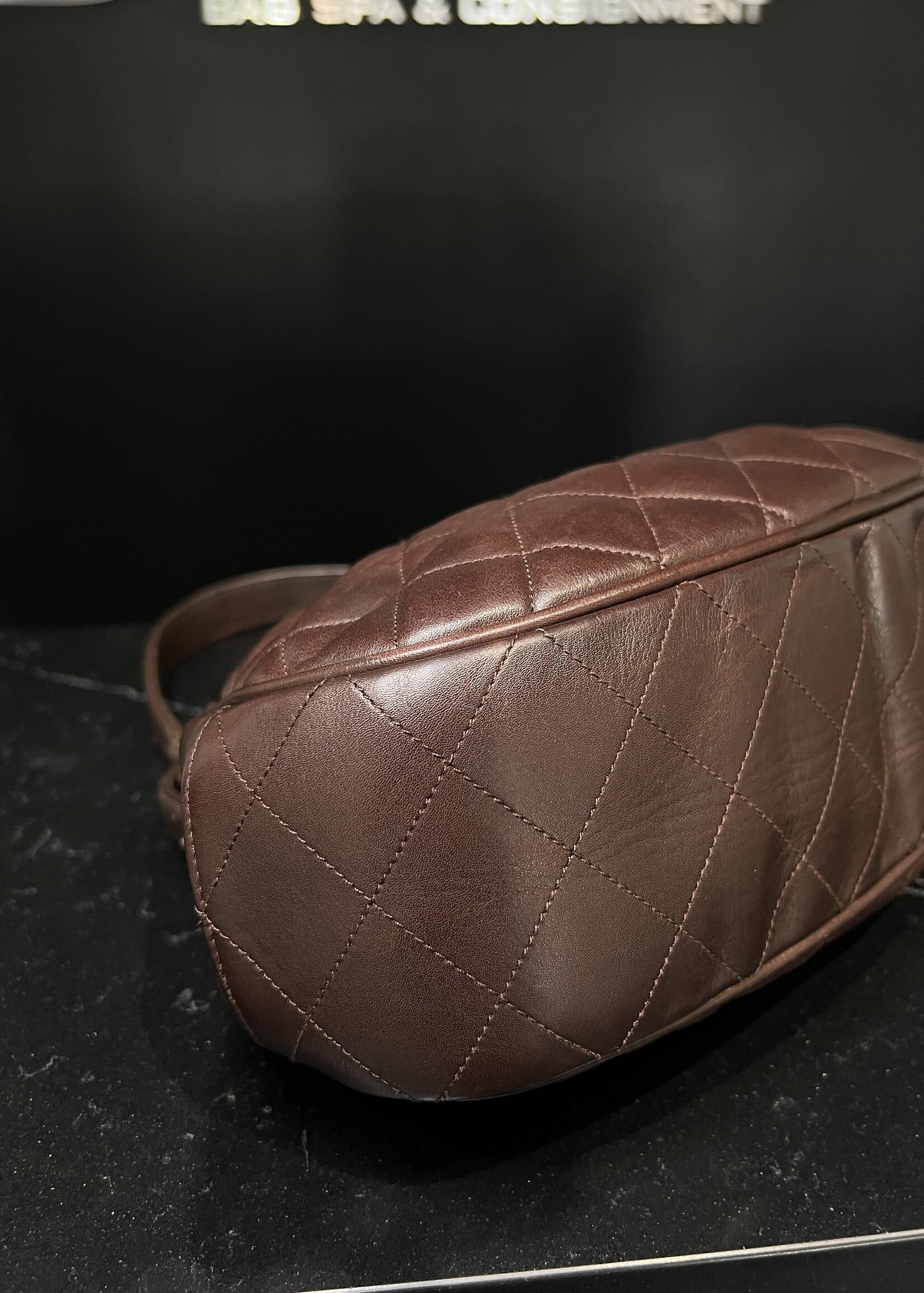 Chanel SOLD- Chanel Dark Brown Quilted Kisslock Frame Bag