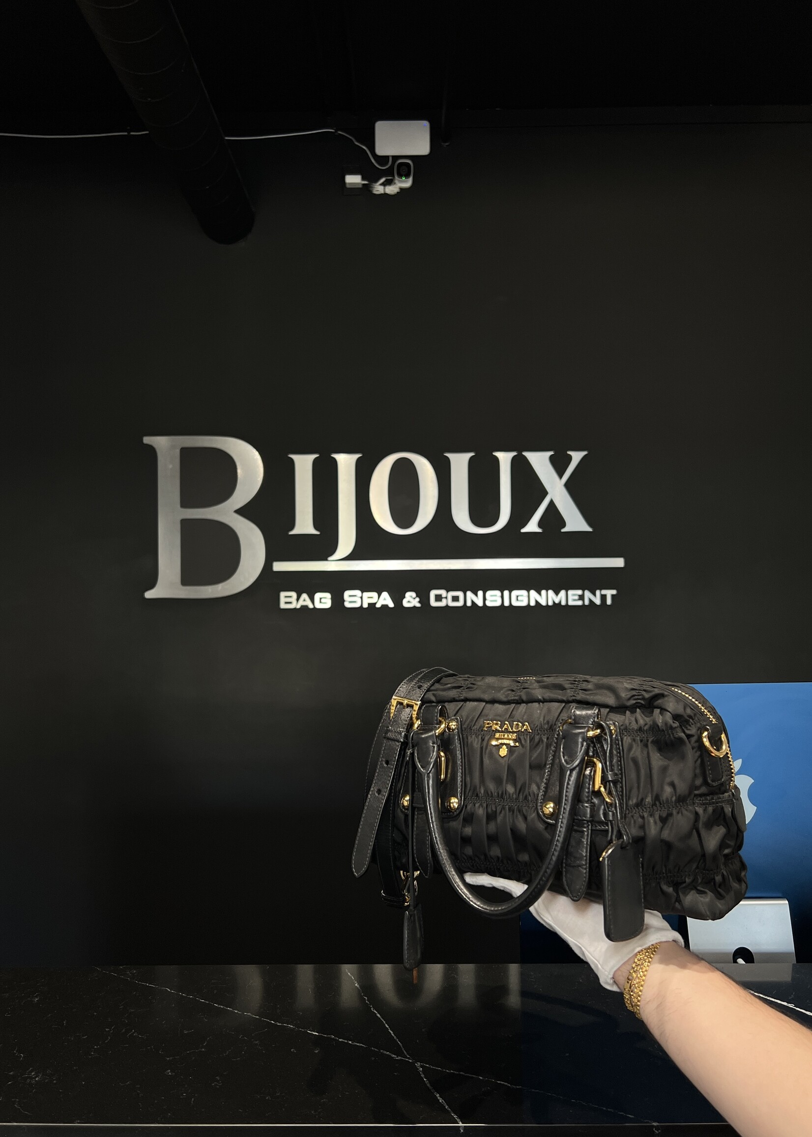 Prada Prada Tessuto Gaufre Nylon Ruched Crossbody