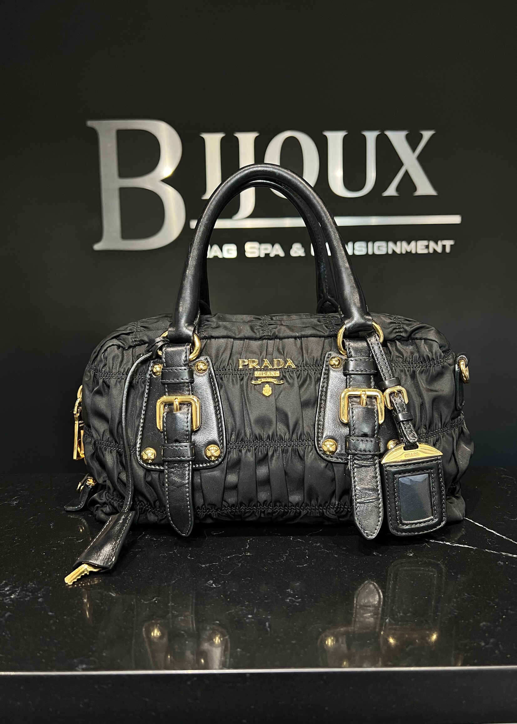Prada Prada Tessuto Gaufre Nylon Ruched Crossbody