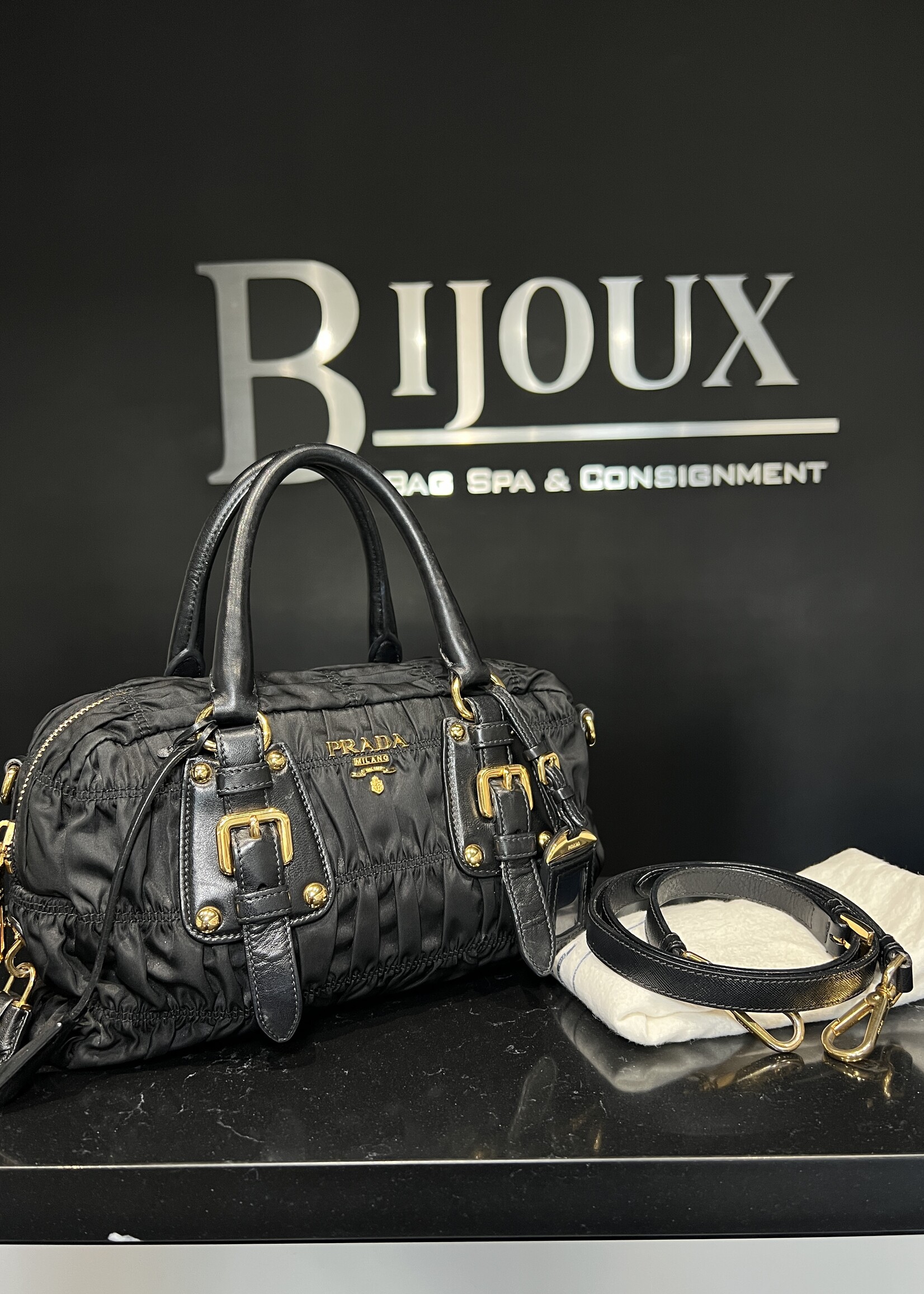 Prada Prada Tessuto Gaufre Nylon Ruched Crossbody