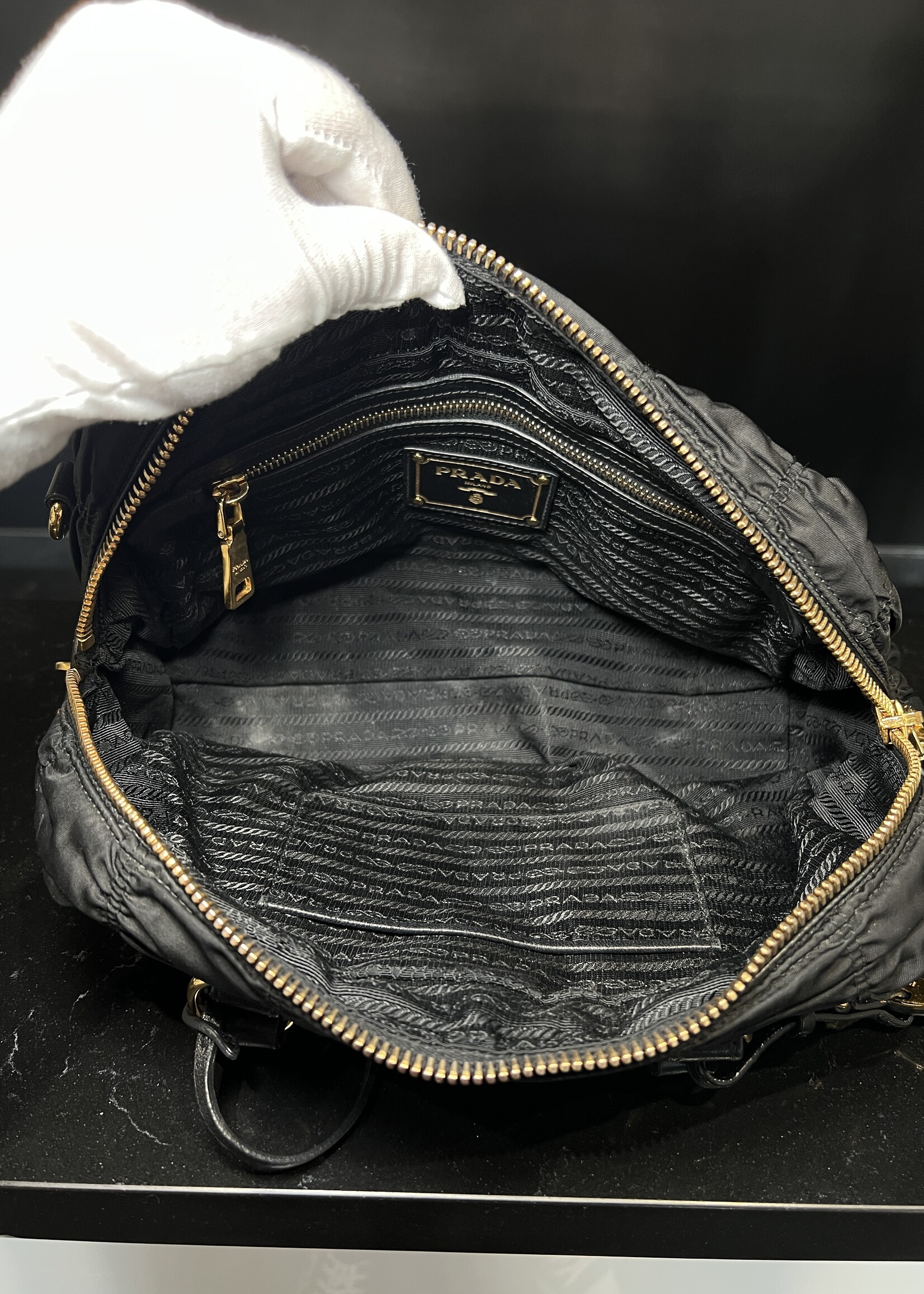 Prada Prada Tessuto Gaufre Nylon Ruched Crossbody