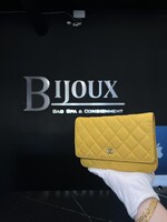 Chanel SOLD - Chanel Yellow Quilted Suede Caviar Wallet On Chain