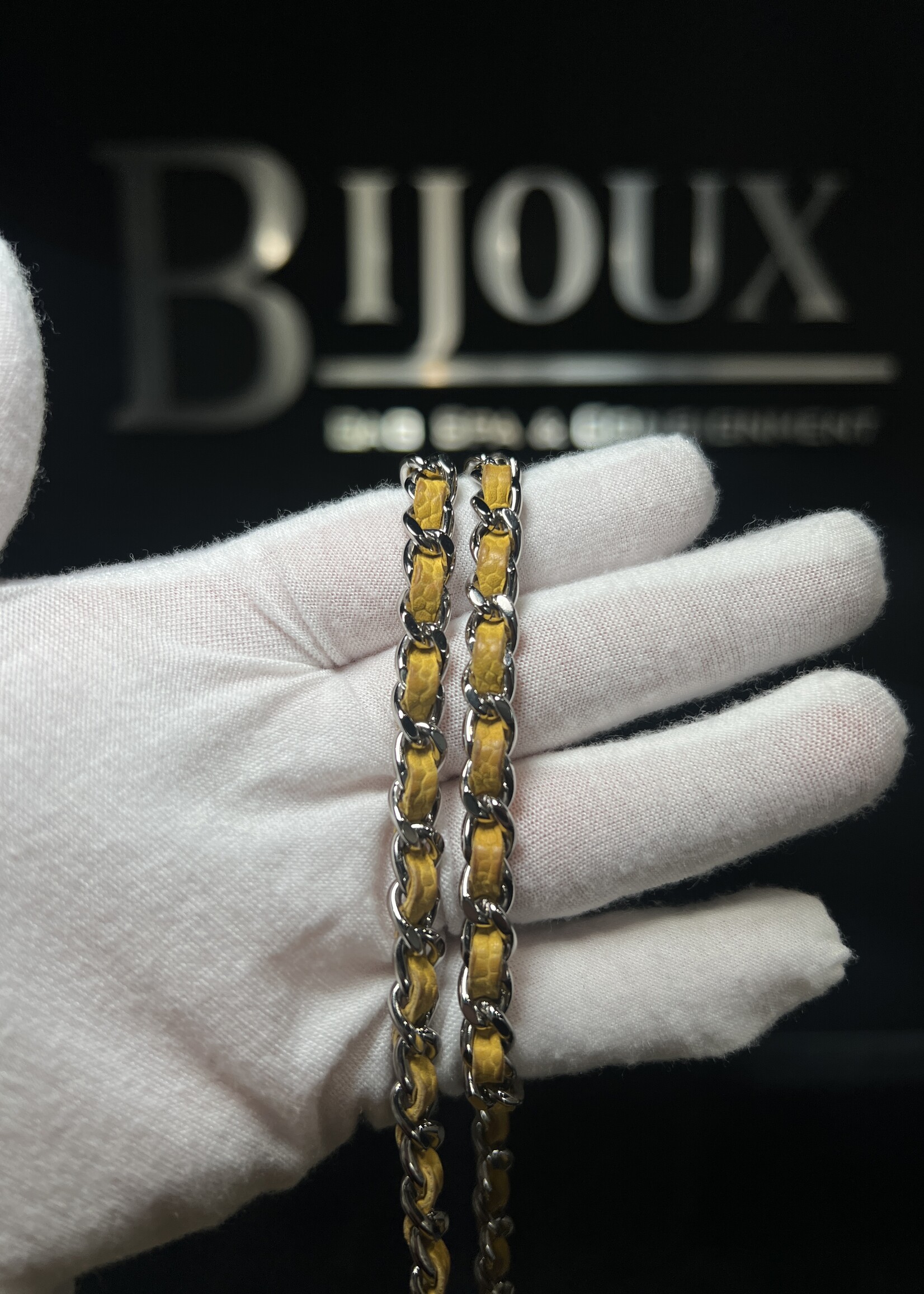 Chanel Chanel Yellow Quilted Suede Caviar Wallet On Chain