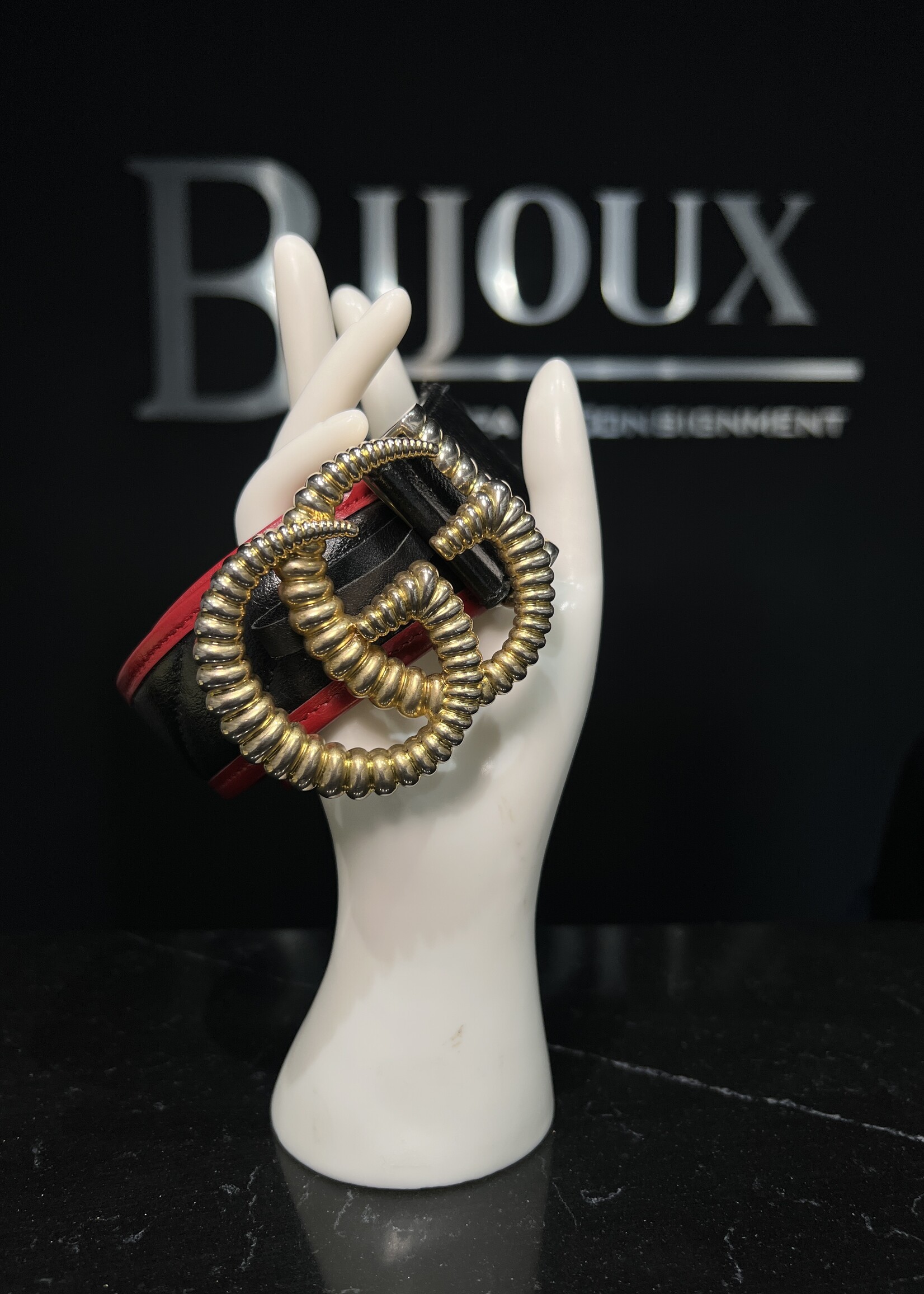 Gucci Gucci Double G Black and Red Belt -85