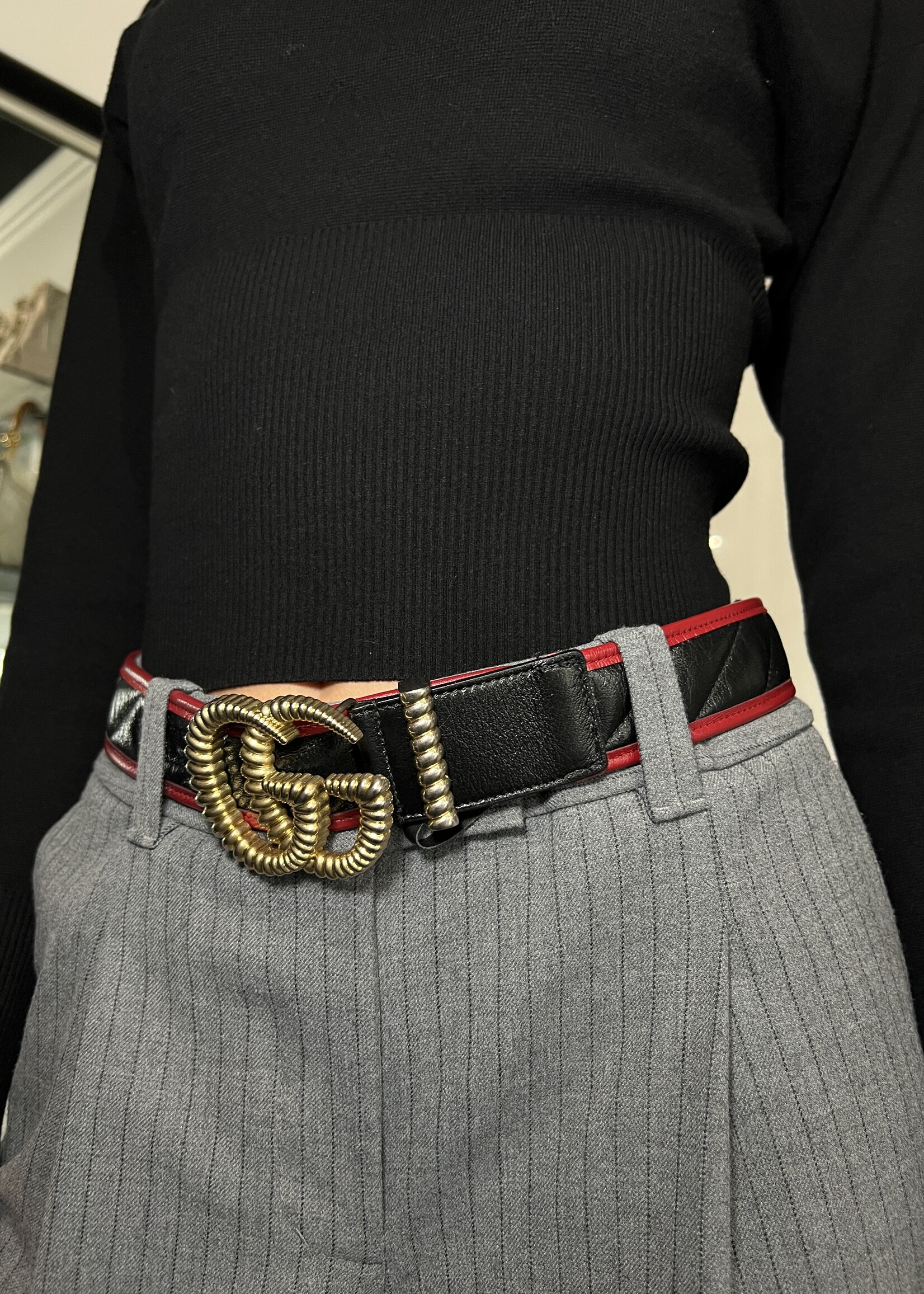 Gucci Gucci Double G Black and Red Belt -85