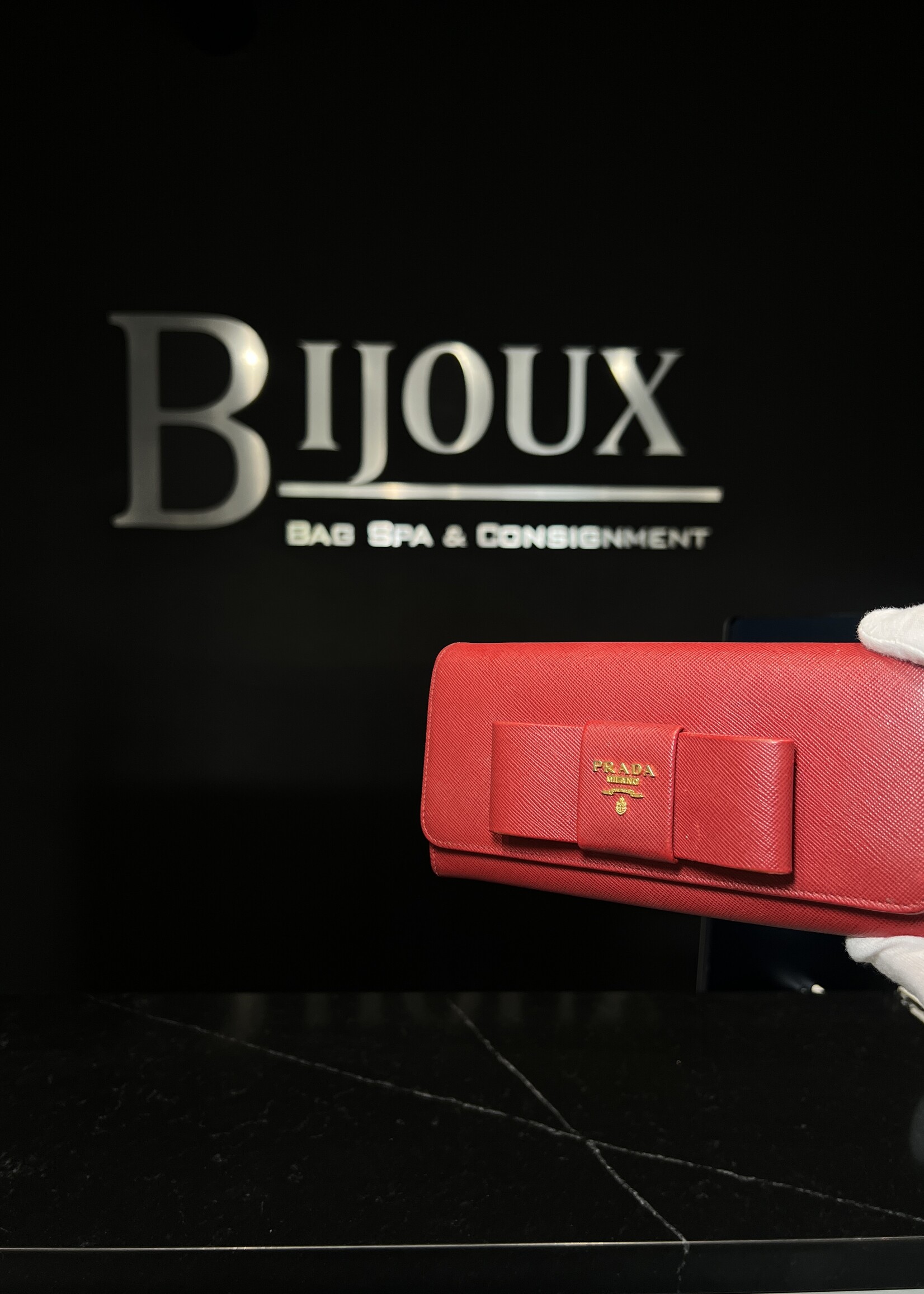 Prada Prada Red Saffiano Continental Bow Wallet