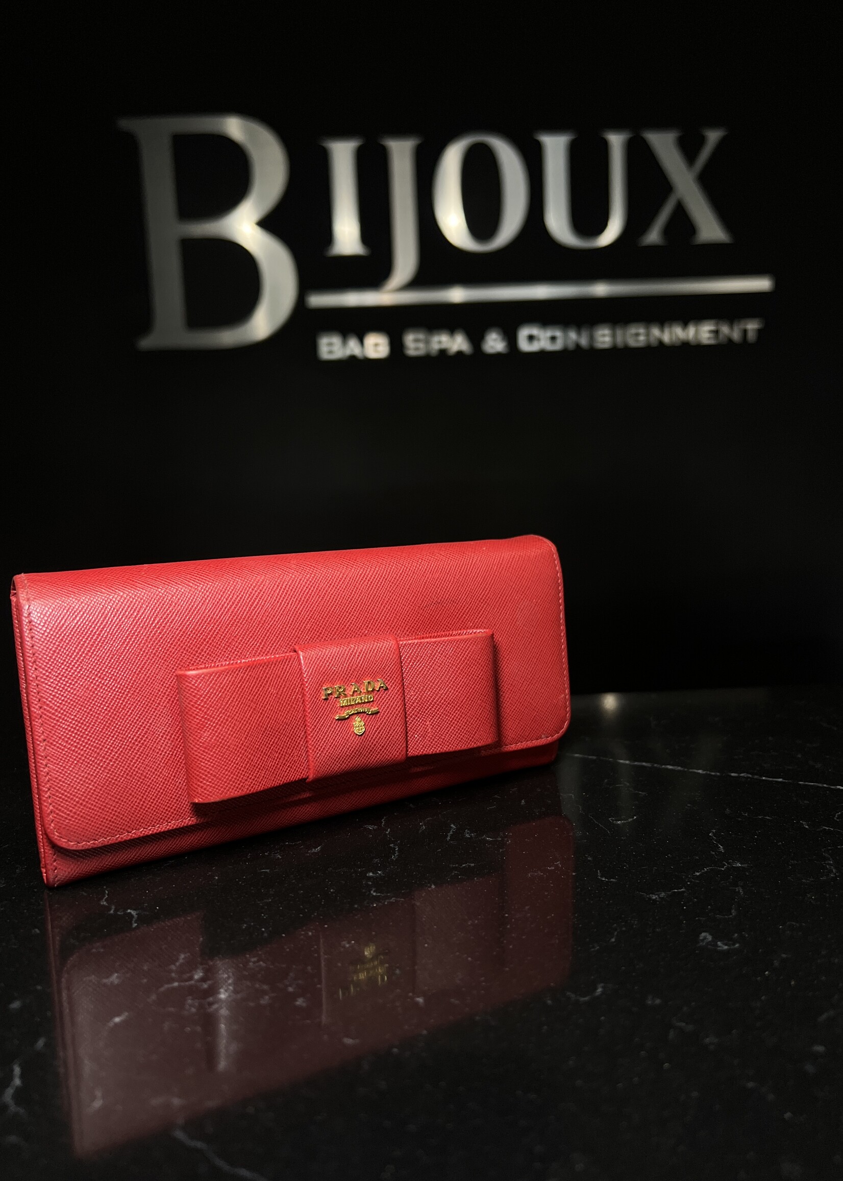Prada Prada Red Saffiano Continental Bow Wallet