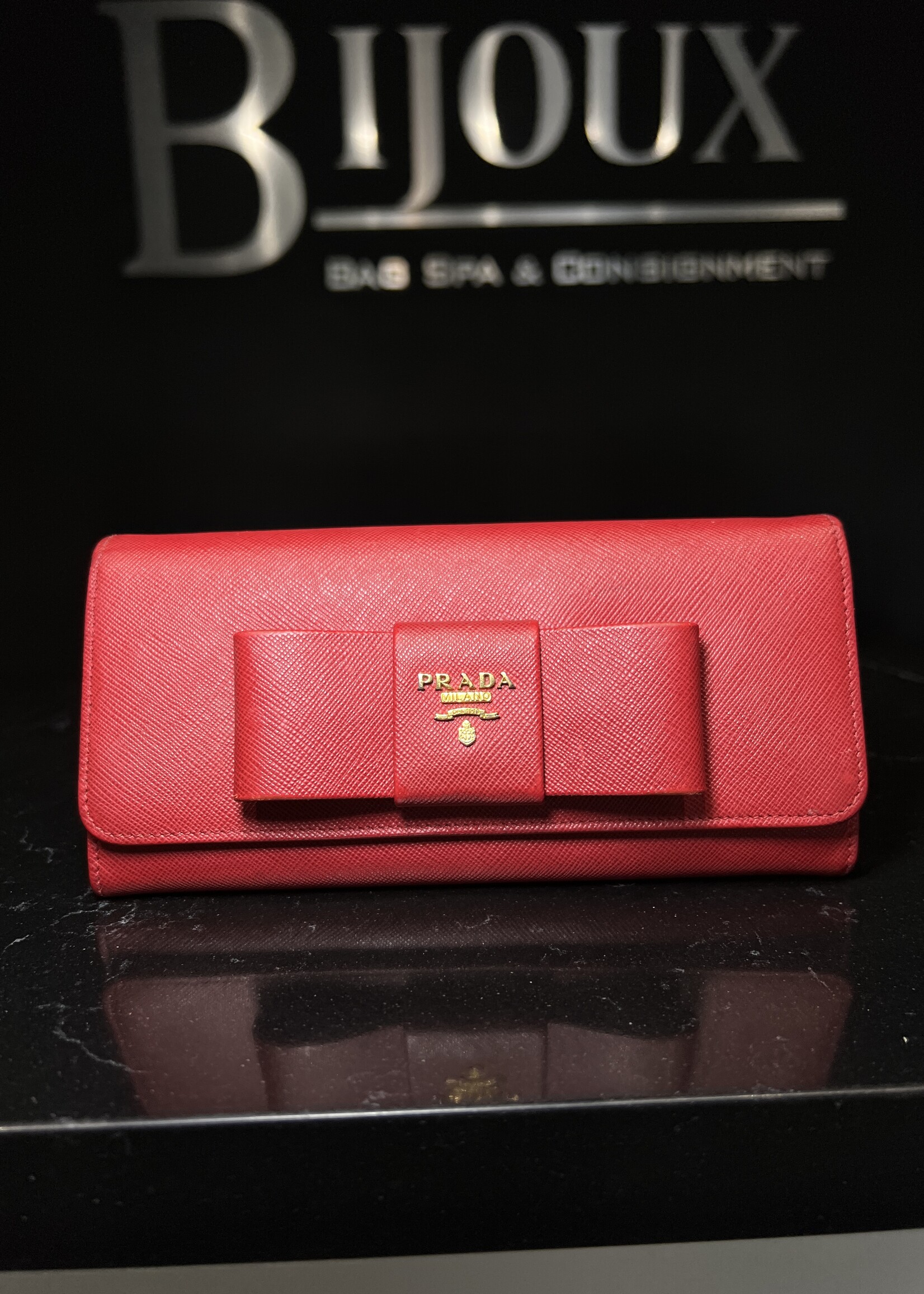 Prada Prada Red Saffiano Continental Bow Wallet