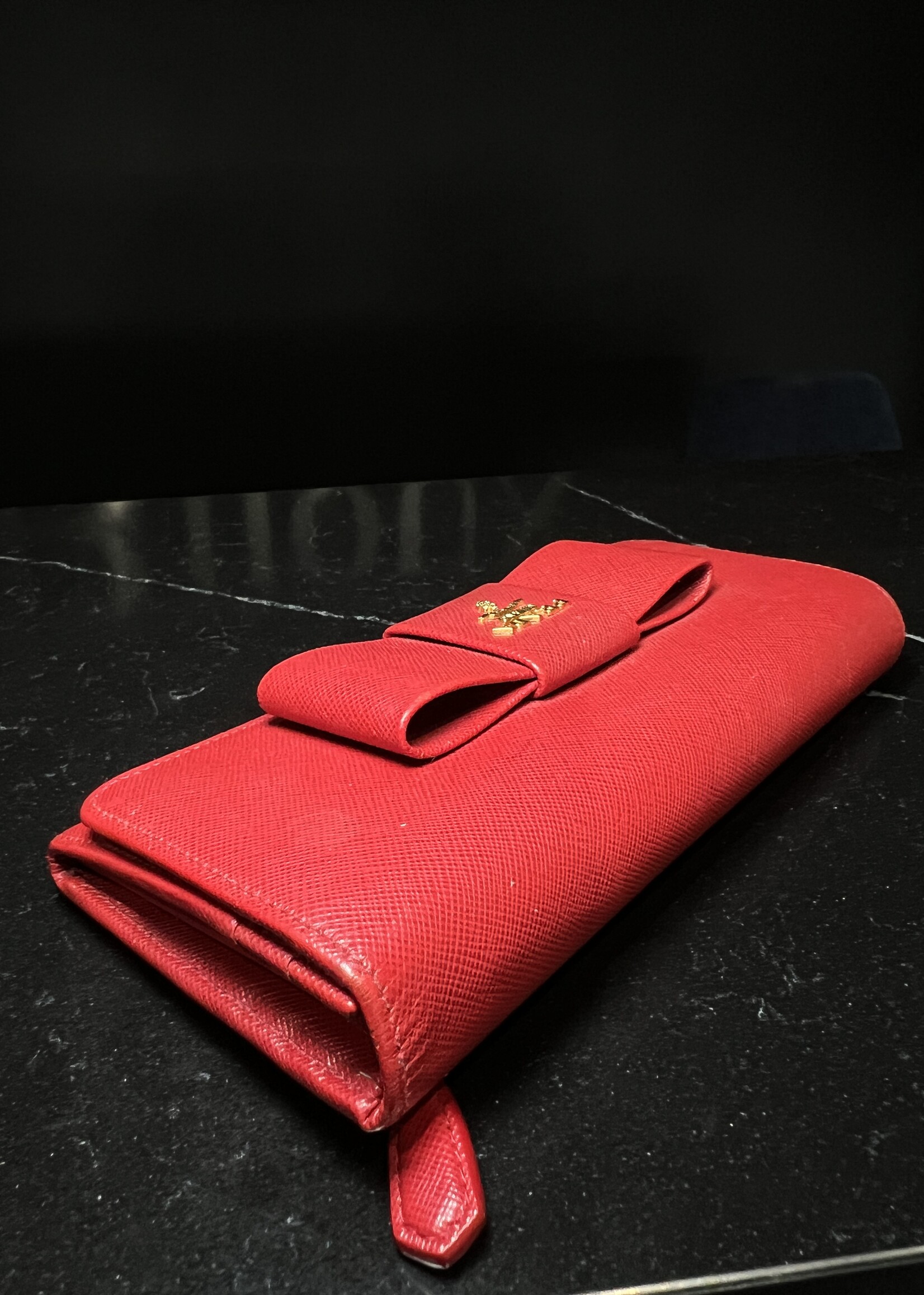 Prada Prada Red Saffiano Continental Bow Wallet