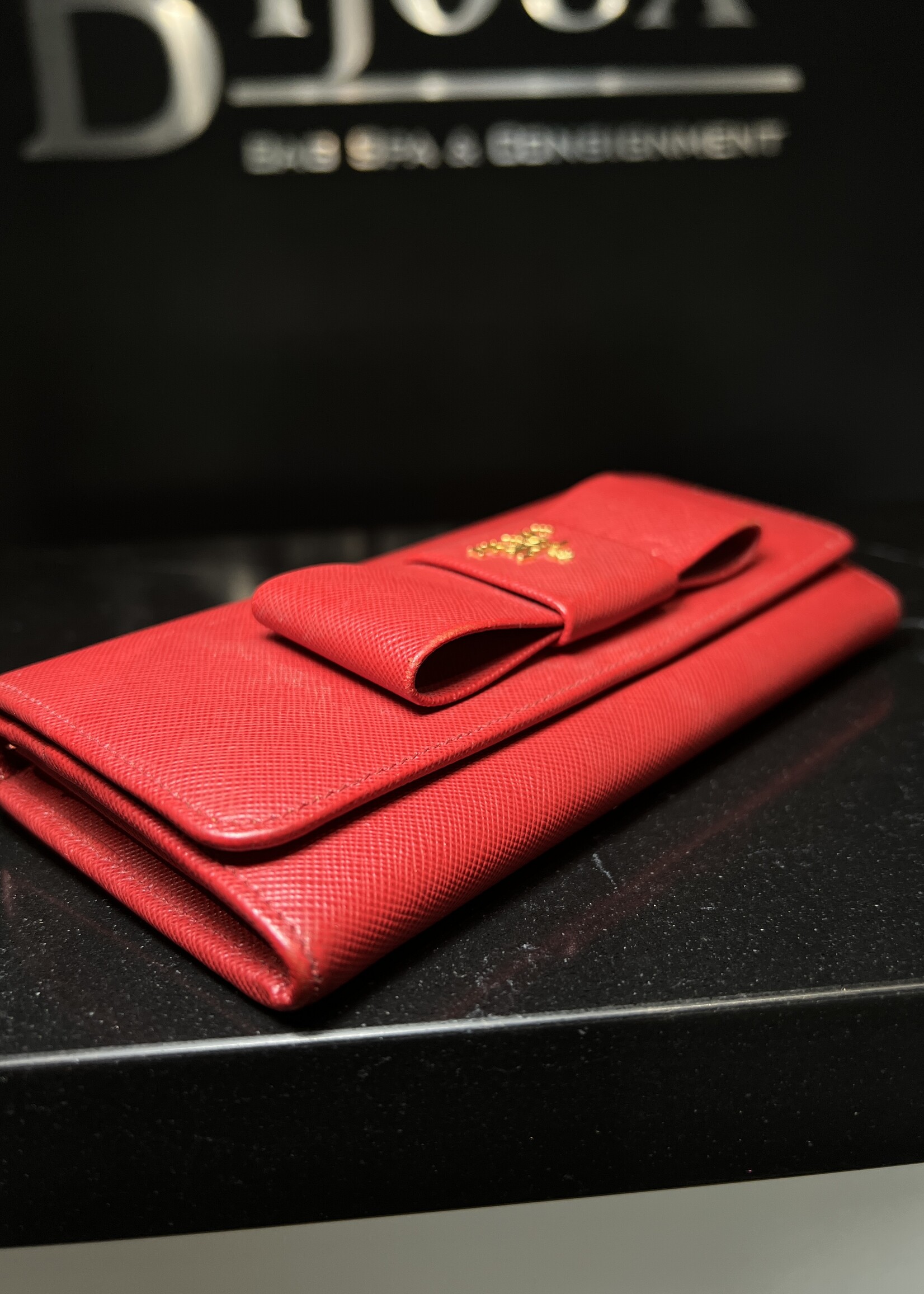Prada Prada Red Saffiano Continental Bow Wallet