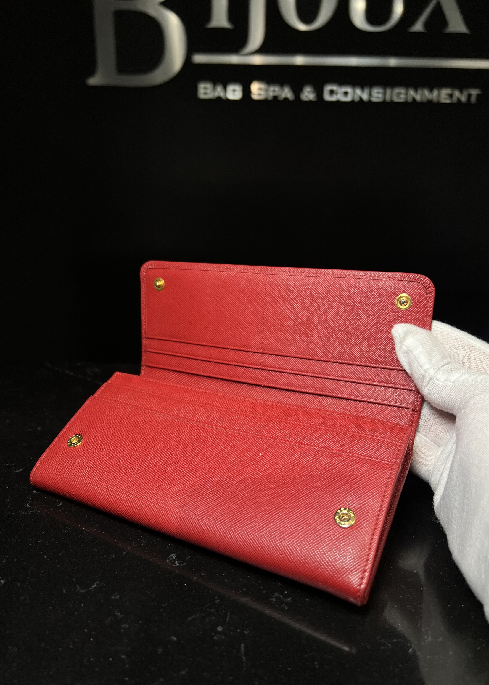 Prada Prada Red Saffiano Continental Bow Wallet