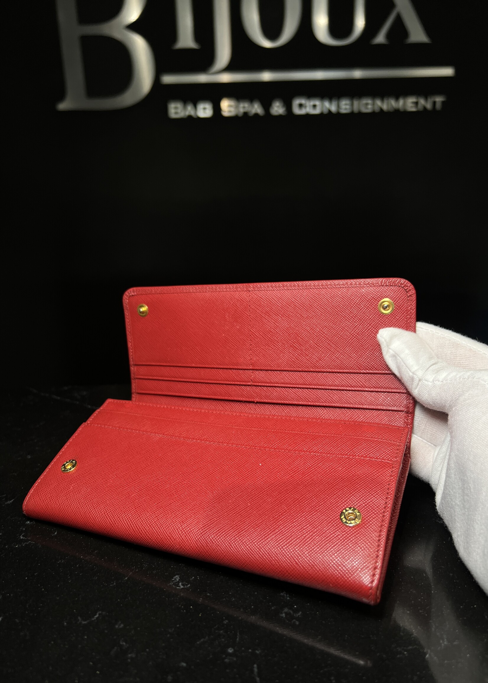 Prada Prada Red Saffiano Continental Bow Wallet