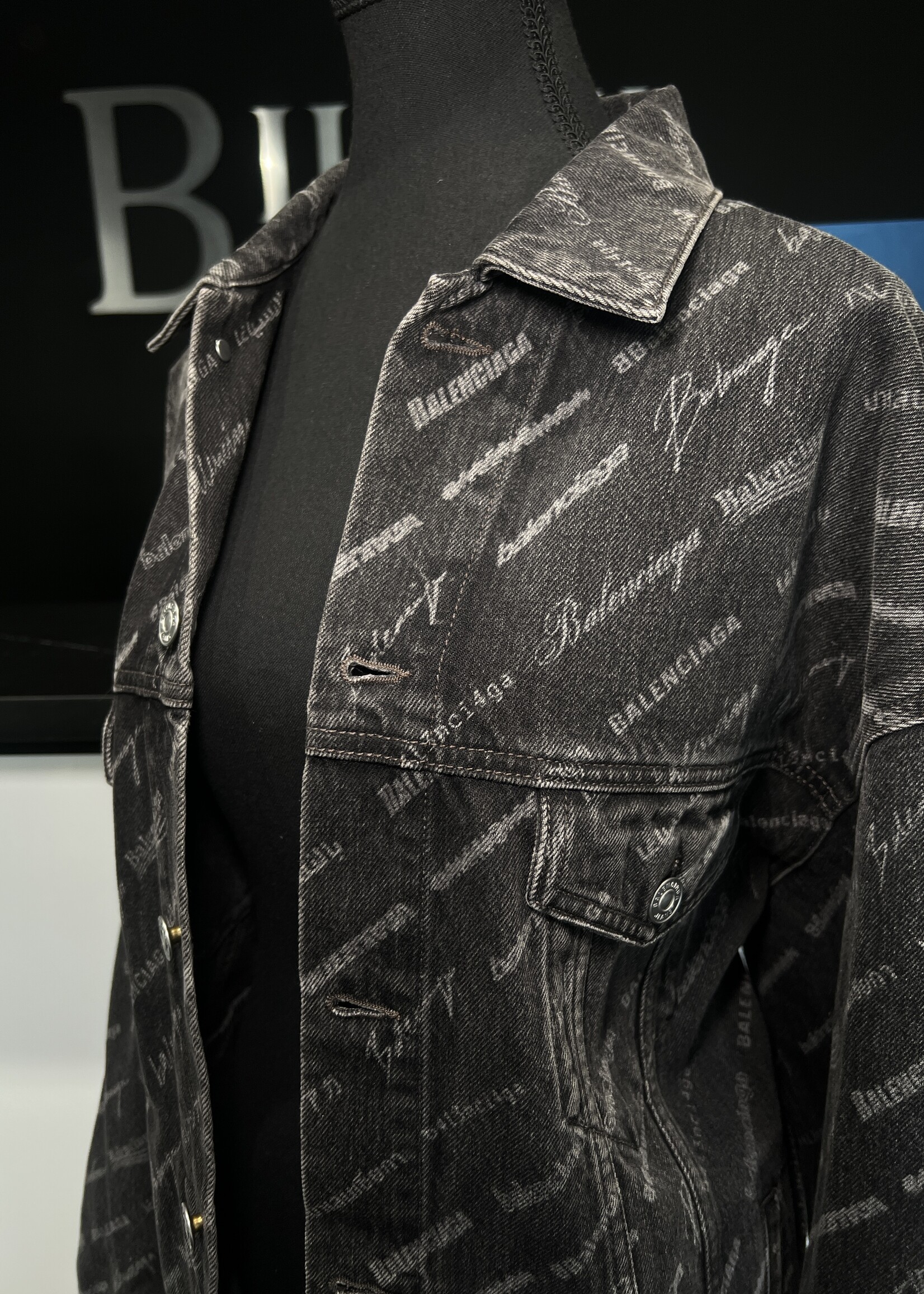 Balenciaga Balenciaga Logo Printed Denim Jacket- XS