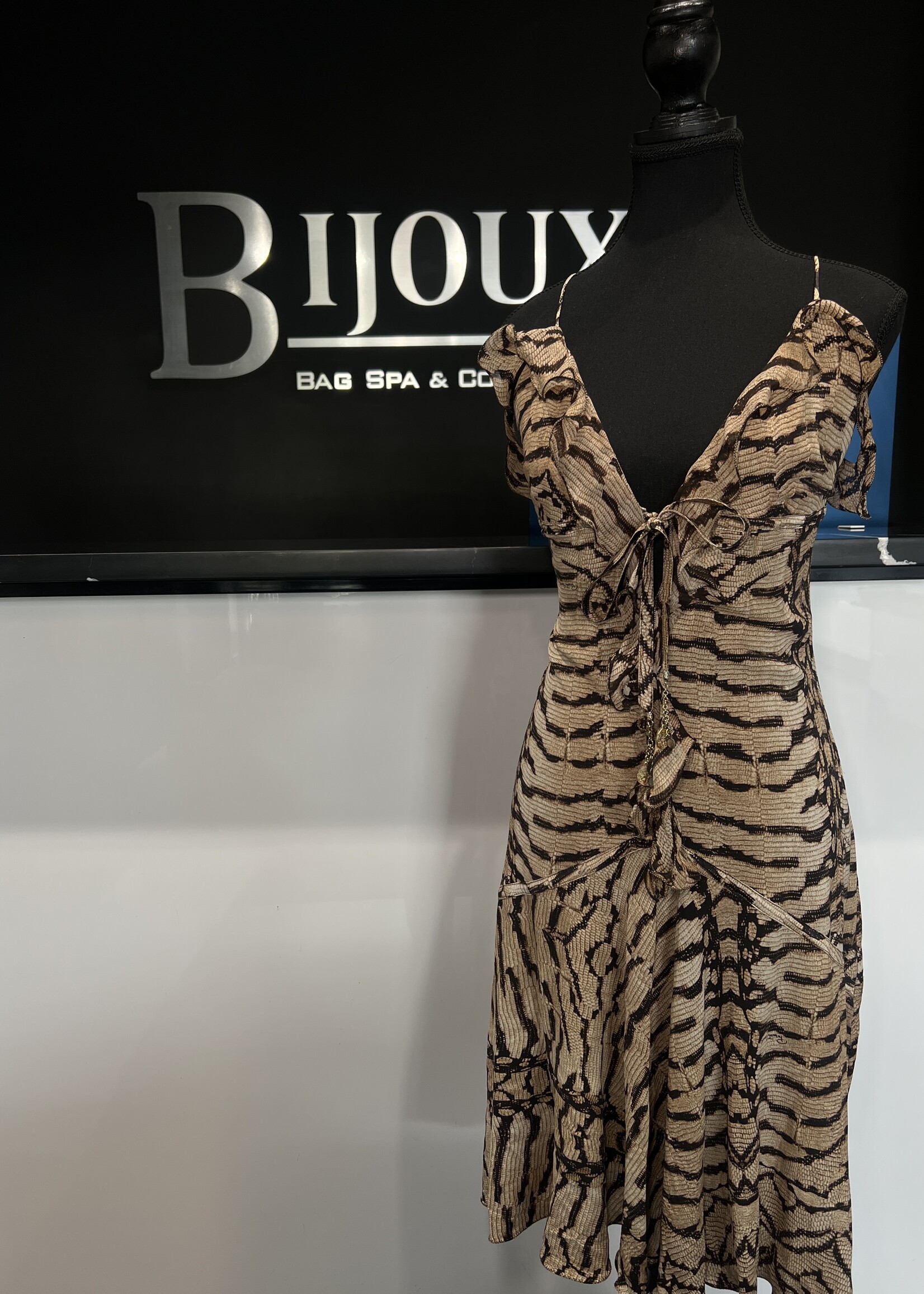 Roberto Cavalli 2004  Zebra Silk Midi Dress