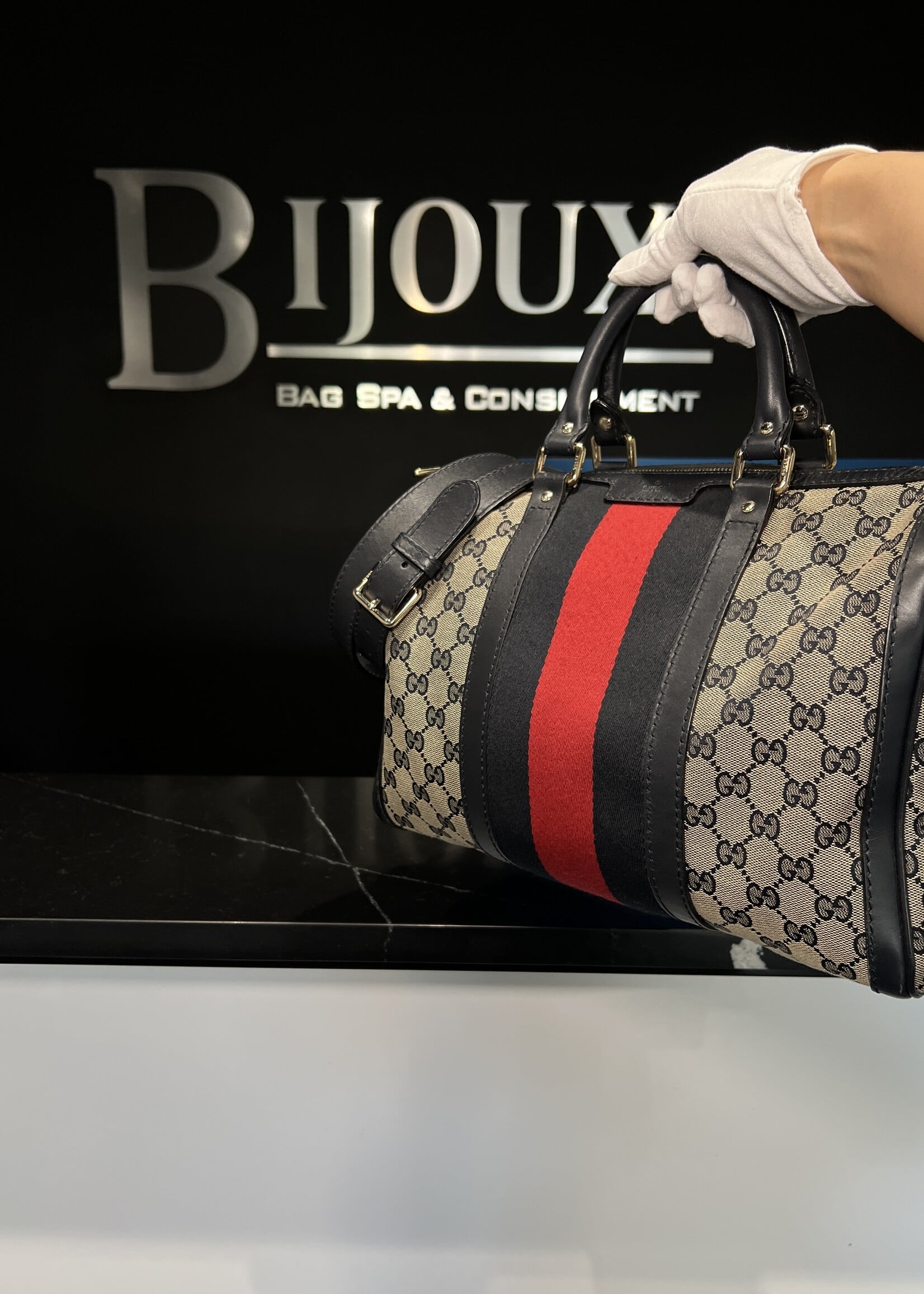 Gucci Gucci Navy GG Canvas Boston Bowler