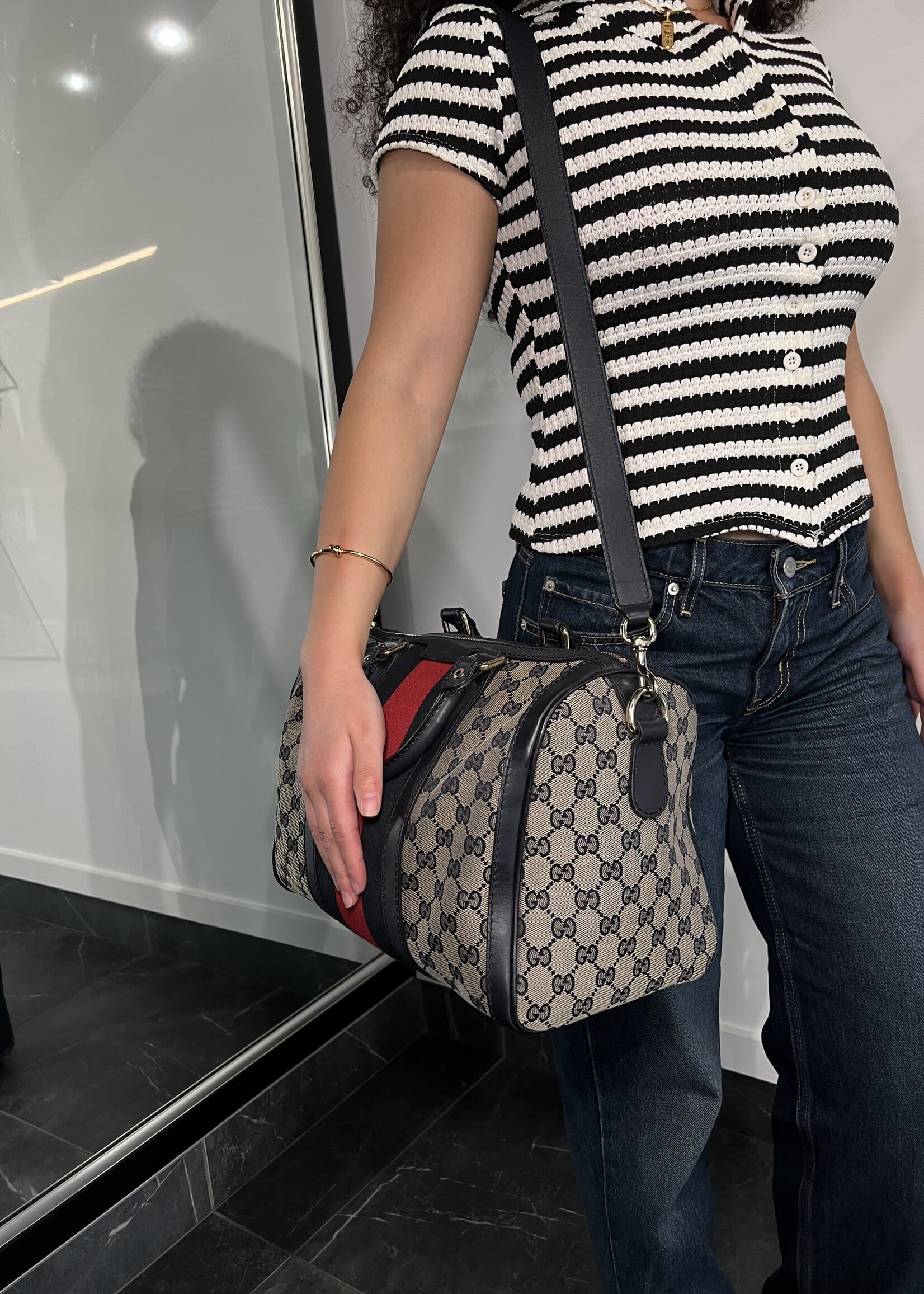 Gucci Gucci Navy GG Canvas Boston Bowler