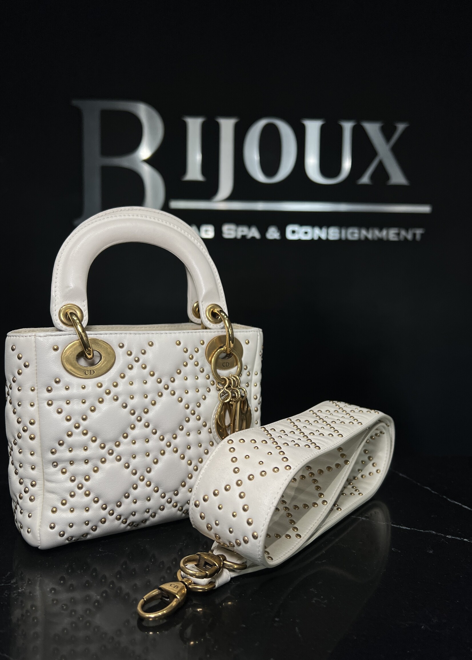 Christian Dior Christian Dior Small Studded Lady Dior White