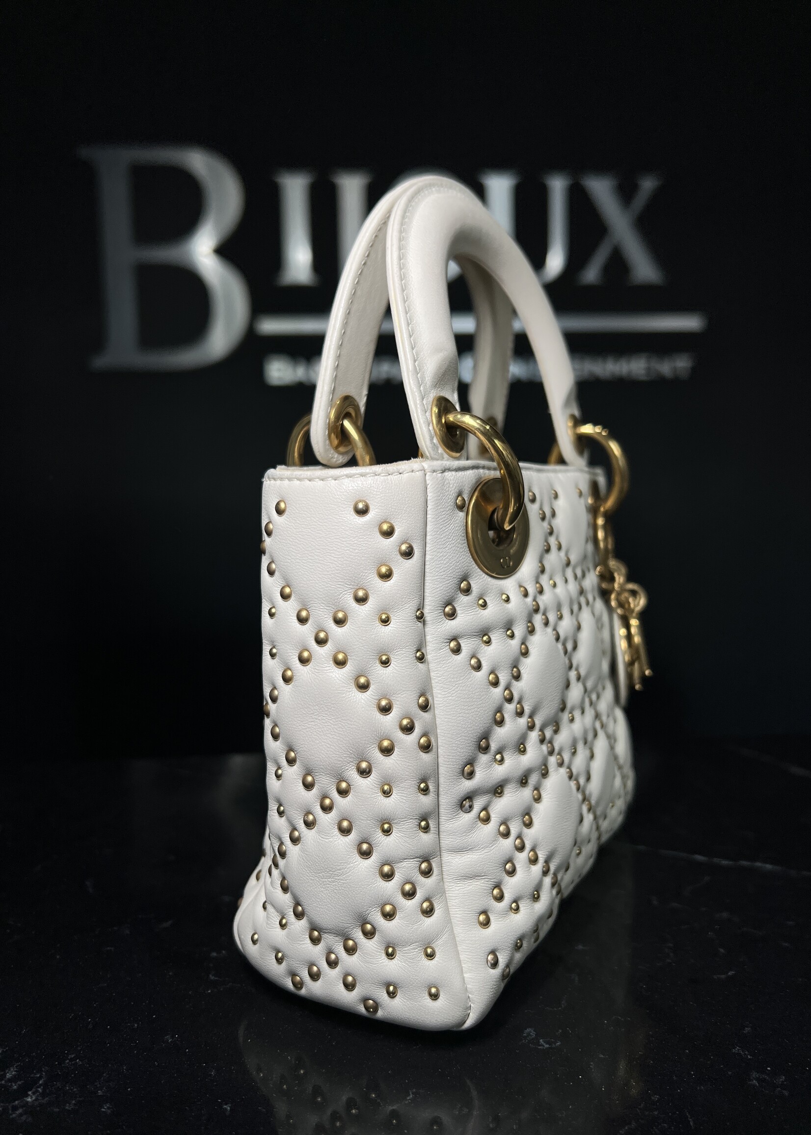 Christian Dior Christian Dior Small Studded Lady Dior White