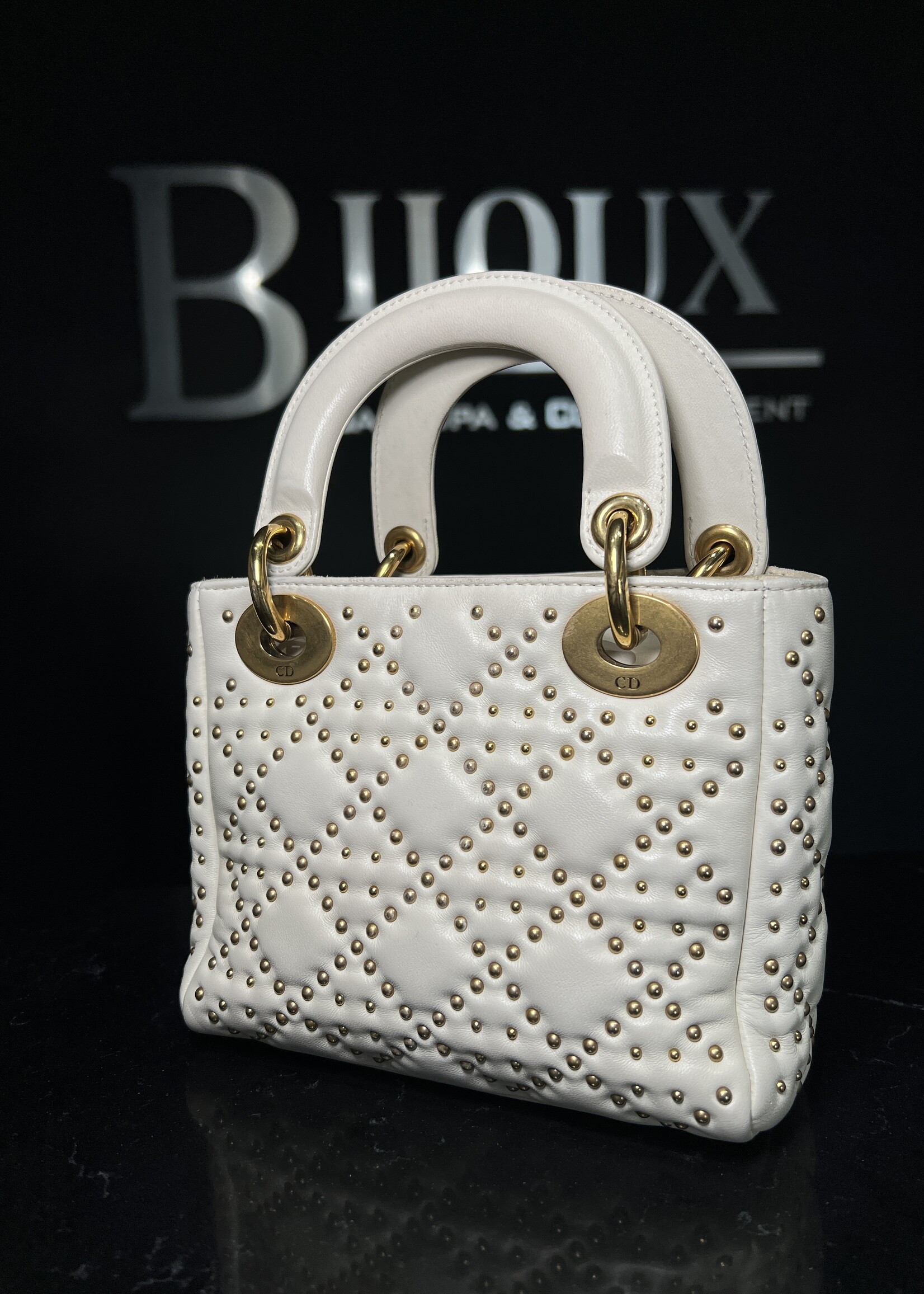 Christian Dior Christian Dior Small Studded Lady Dior White