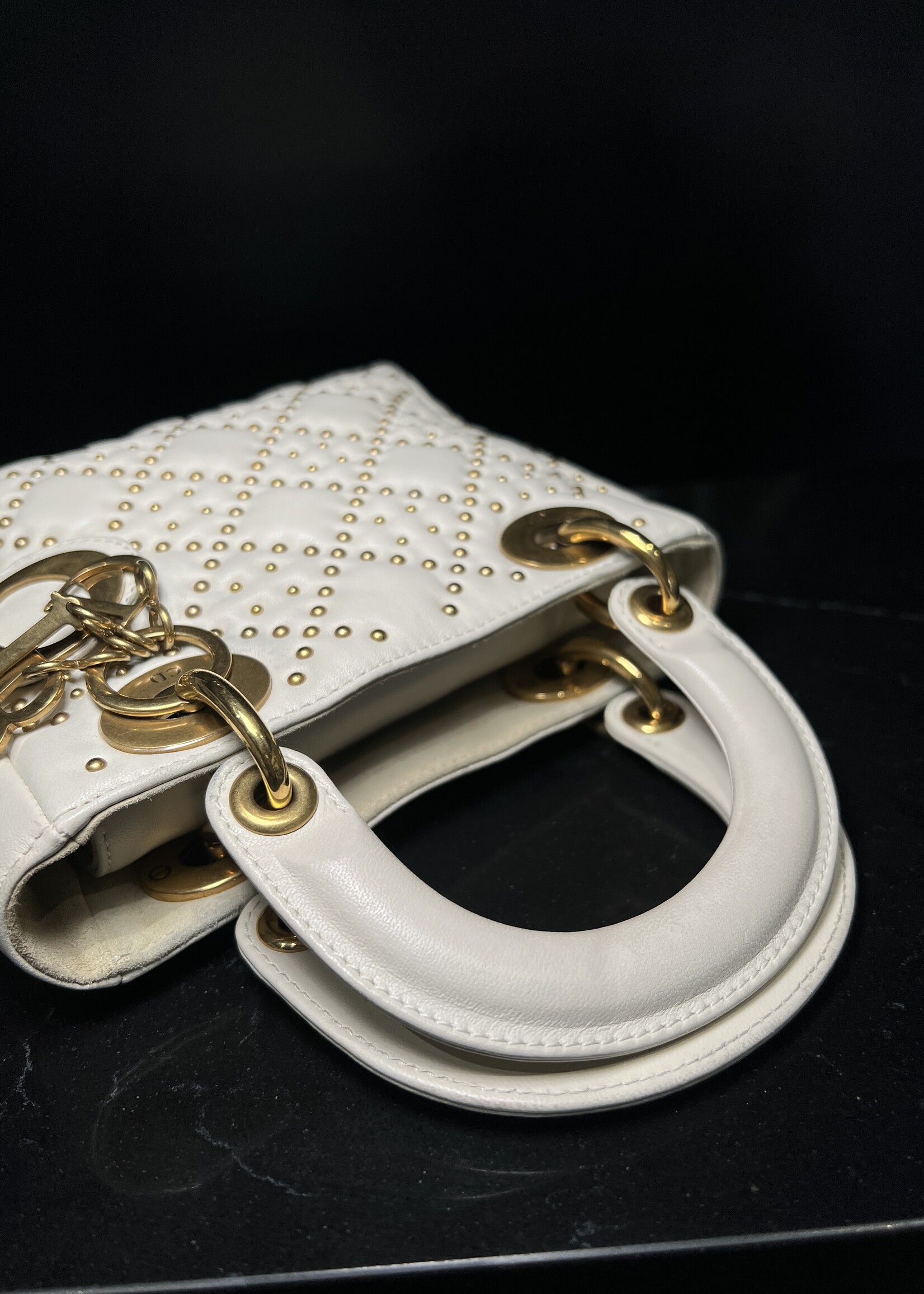 Christian Dior Christian Dior Small Studded Lady Dior White