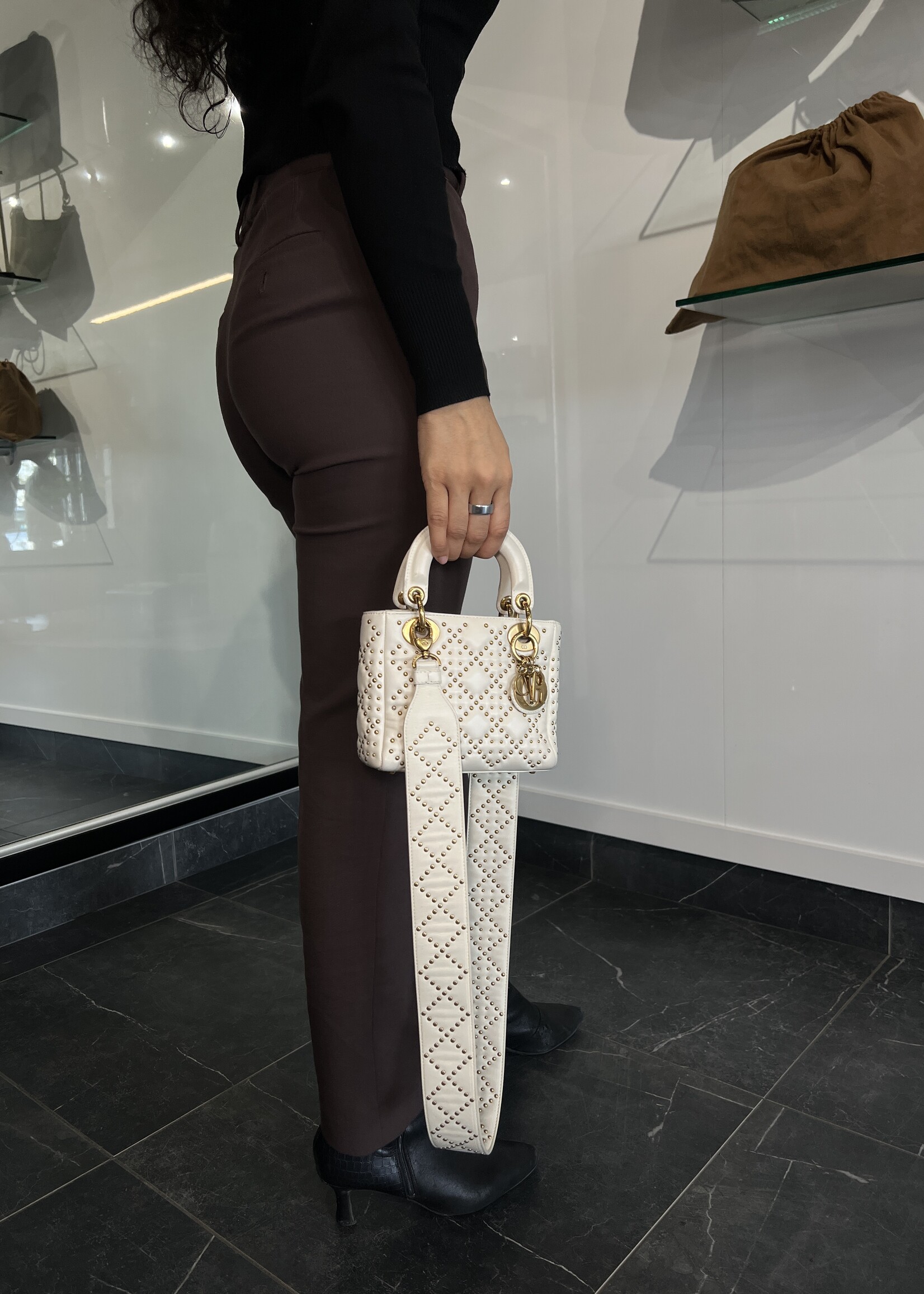 Christian Dior Christian Dior Small Studded Lady Dior White