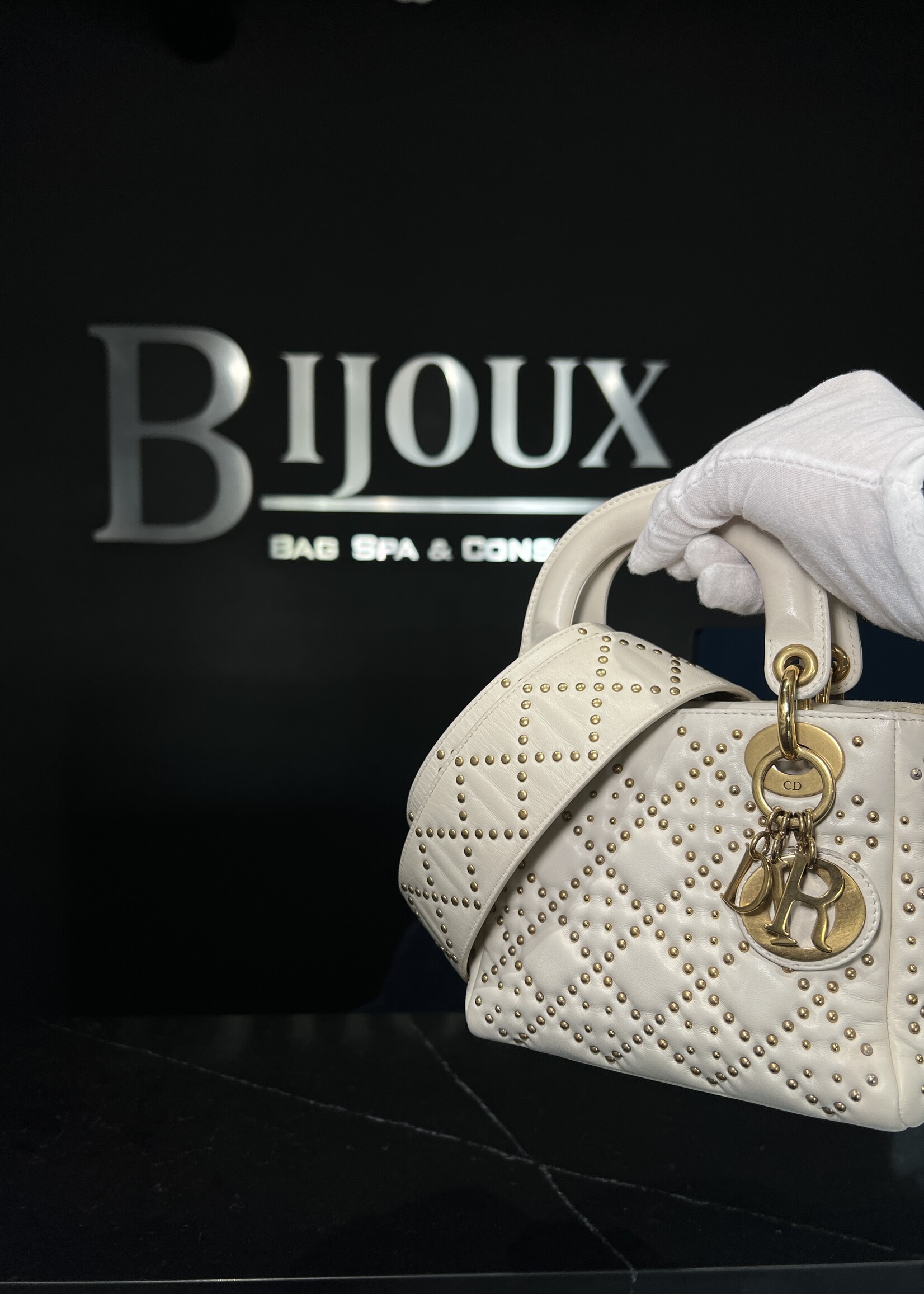 Christian Dior Christian Dior Small Studded Lady Dior White
