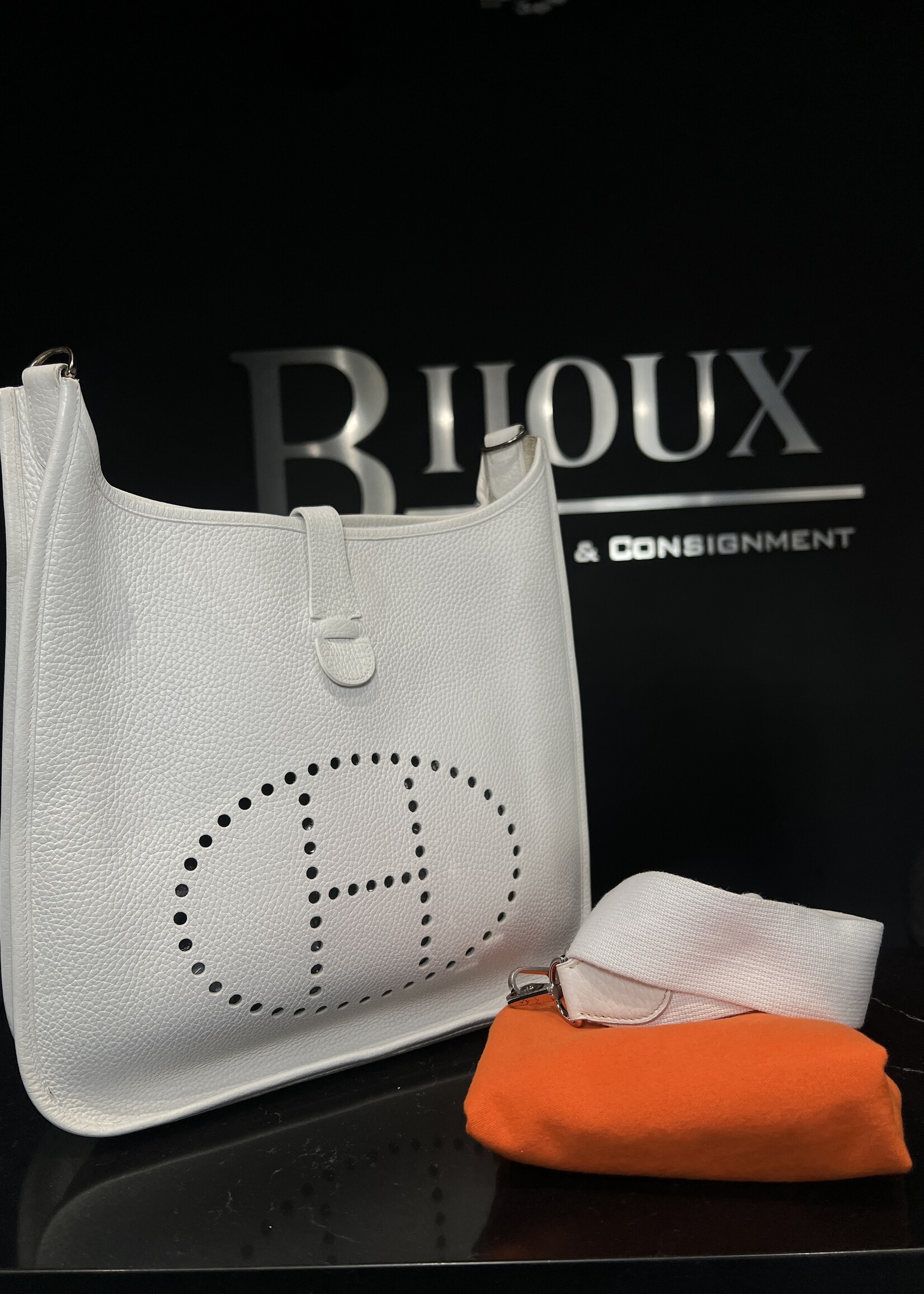 Hermes Hermes Evelyne Parchment White Clemence Leather GM