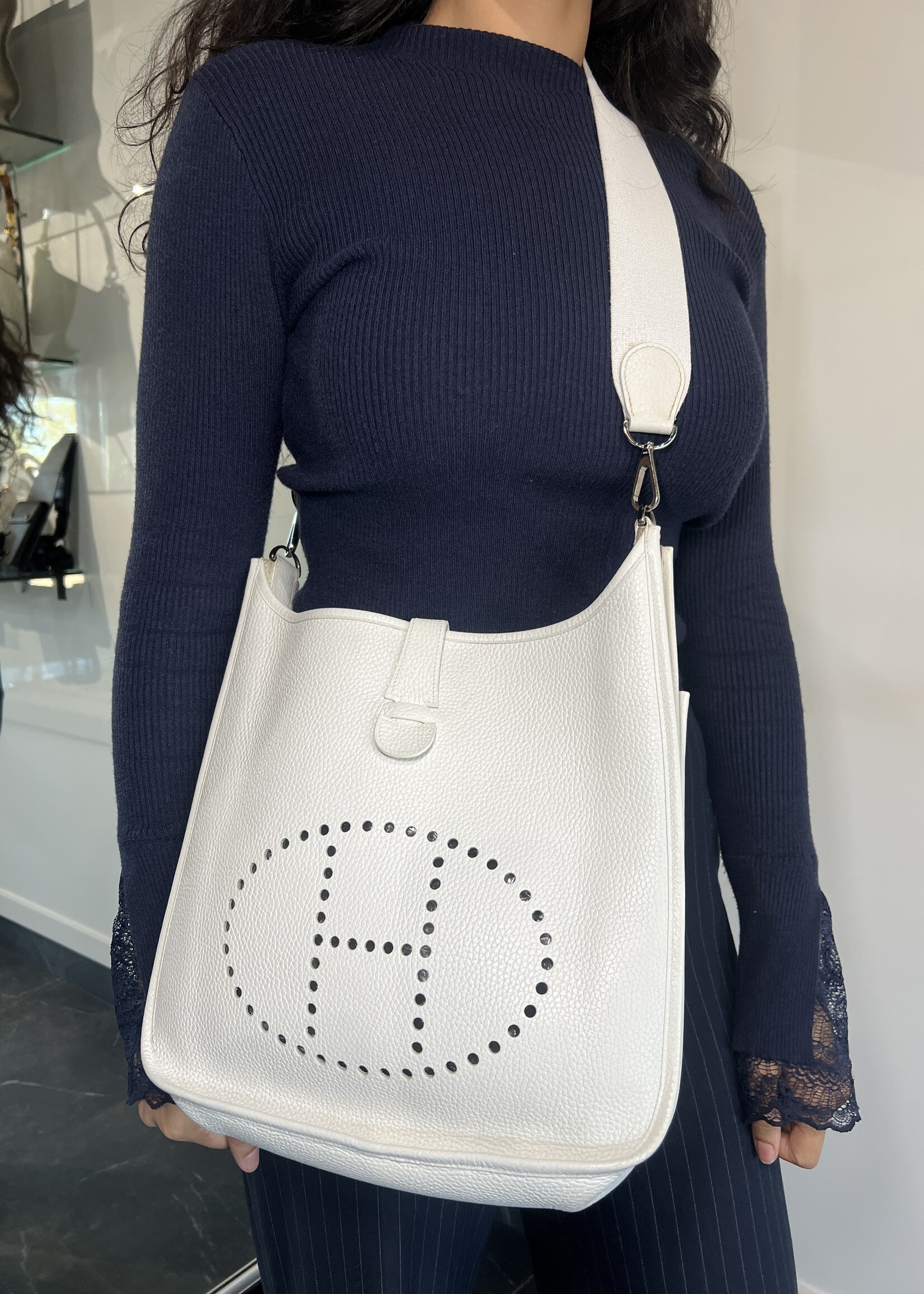 Hermes Hermes Evelyne Parchment White Clemence Leather GM