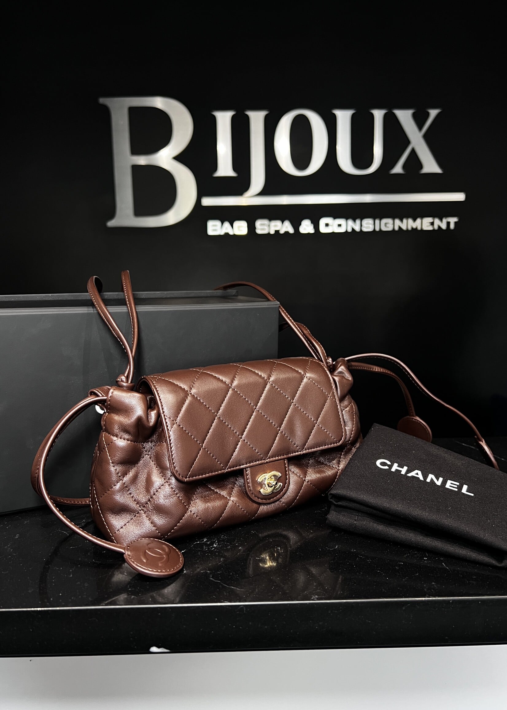 Chanel Chanel Drawstring Flap Bag with Leather Strap