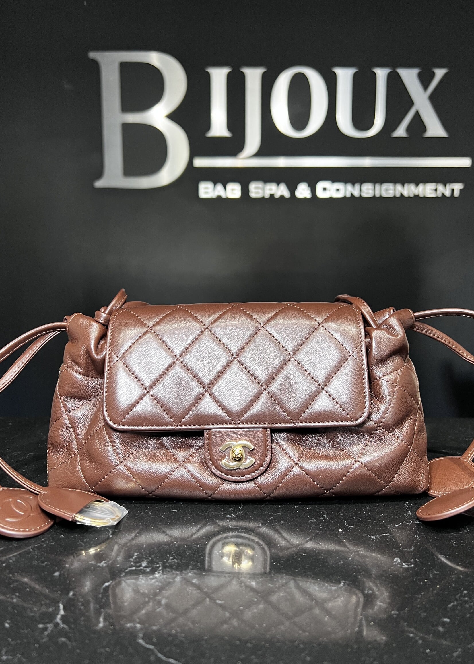 Chanel Chanel Drawstring Flap Bag with Leather Strap