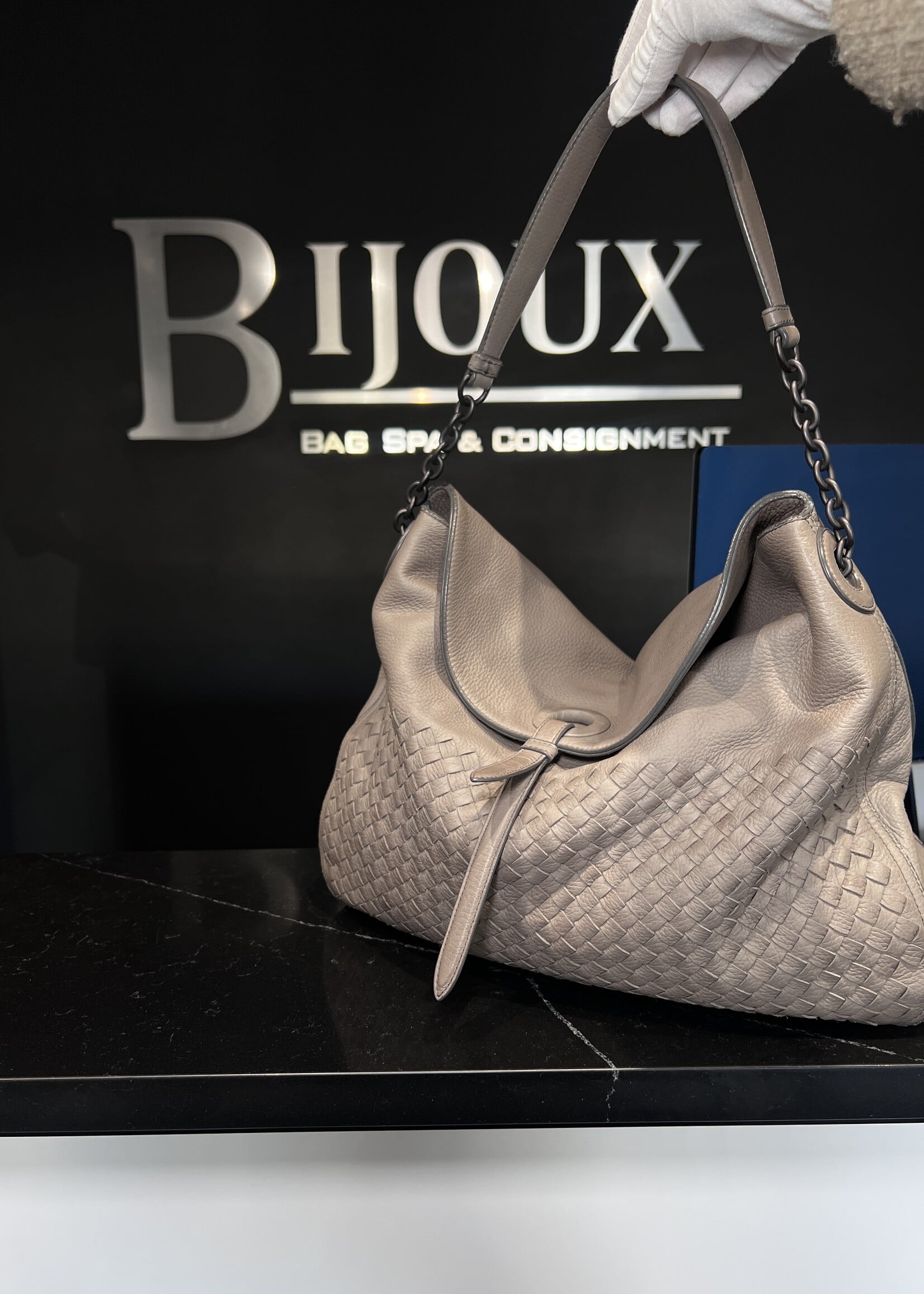 Bottega Veneta Bottega Venata Cervo Intrecciato Flap Top Hobo