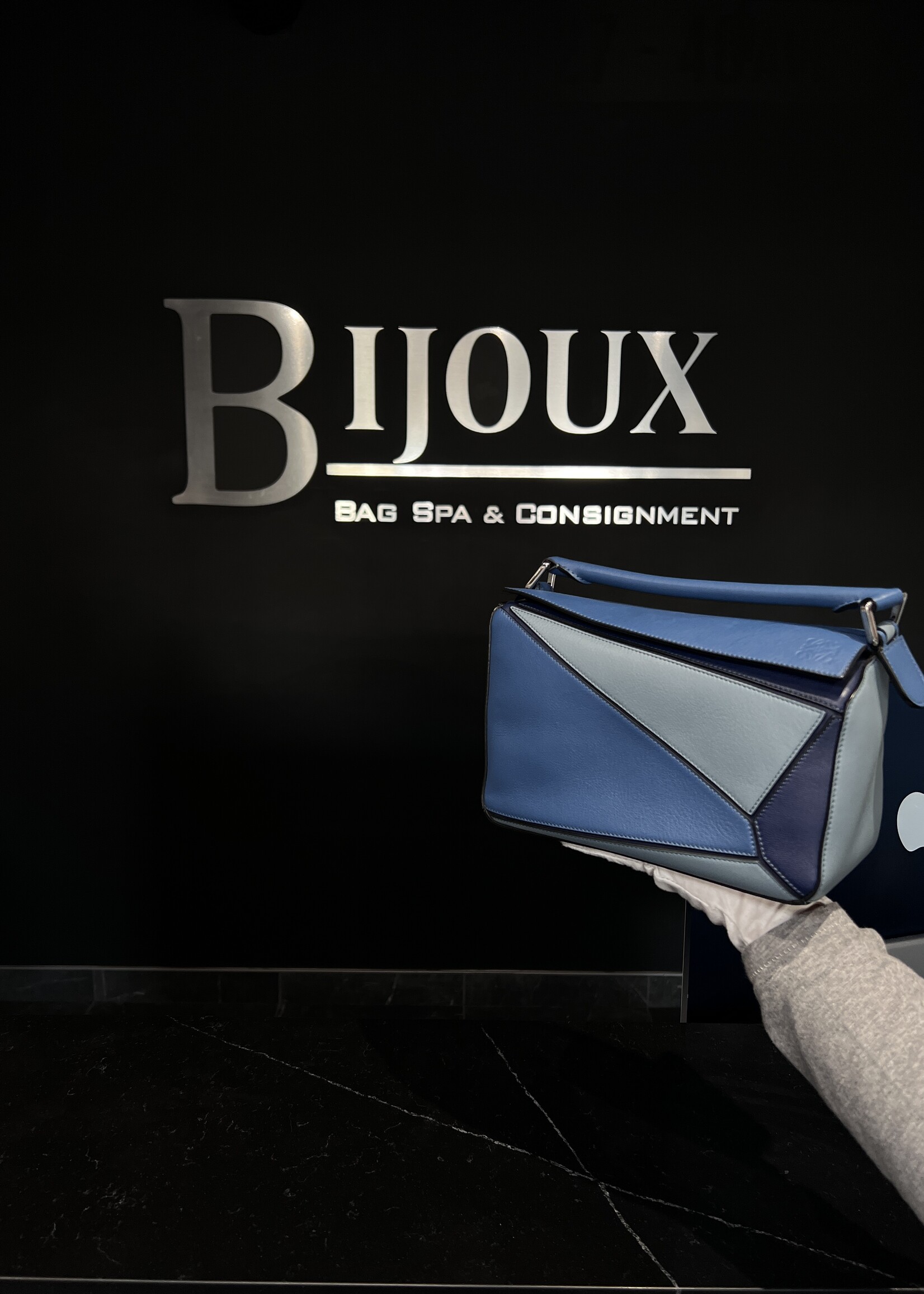 Loewe SOLD - Loewe Blue Tricolor Puzzle Bag