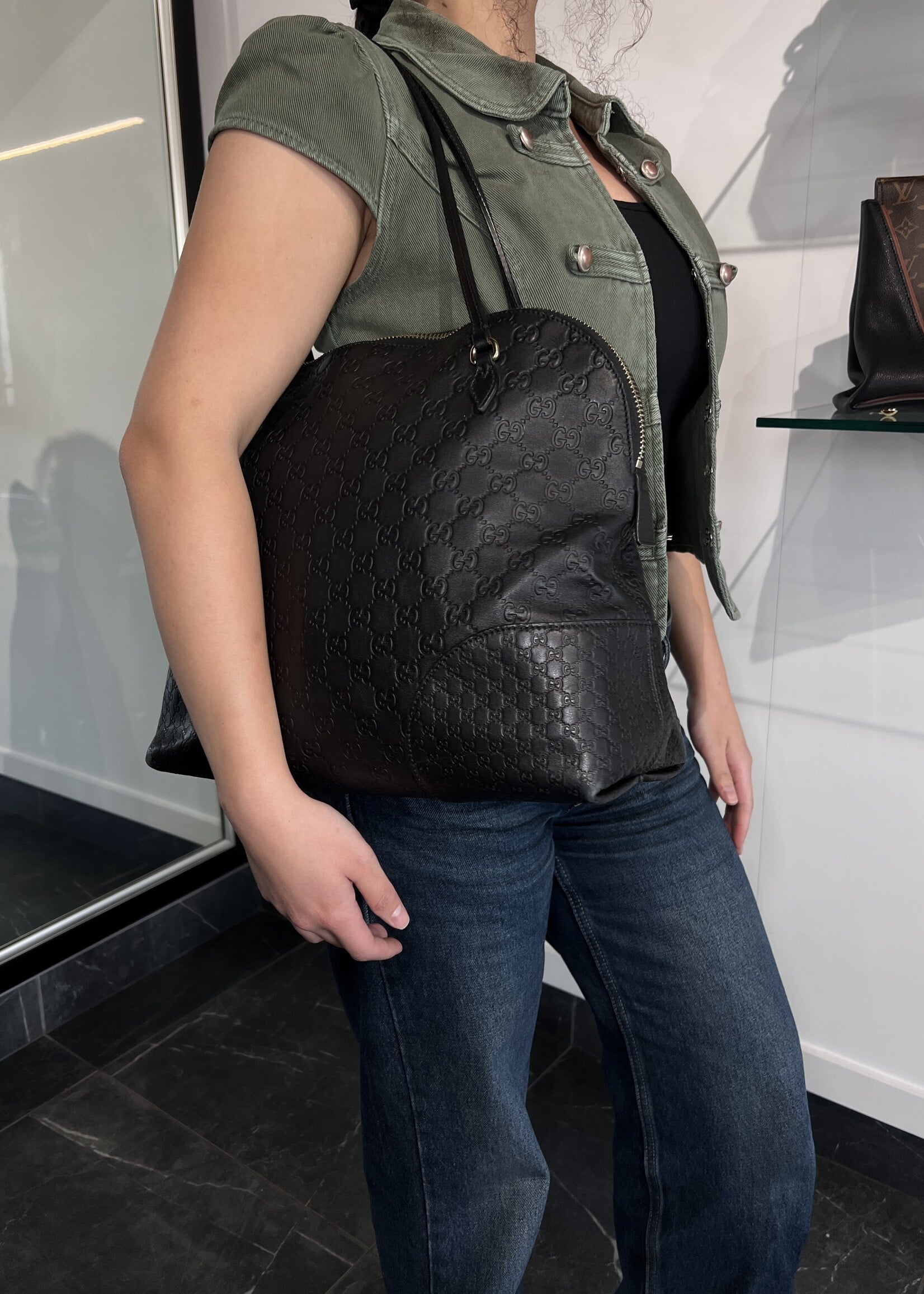 Gucci Gucci Black Guccissima Leather Bree Tote