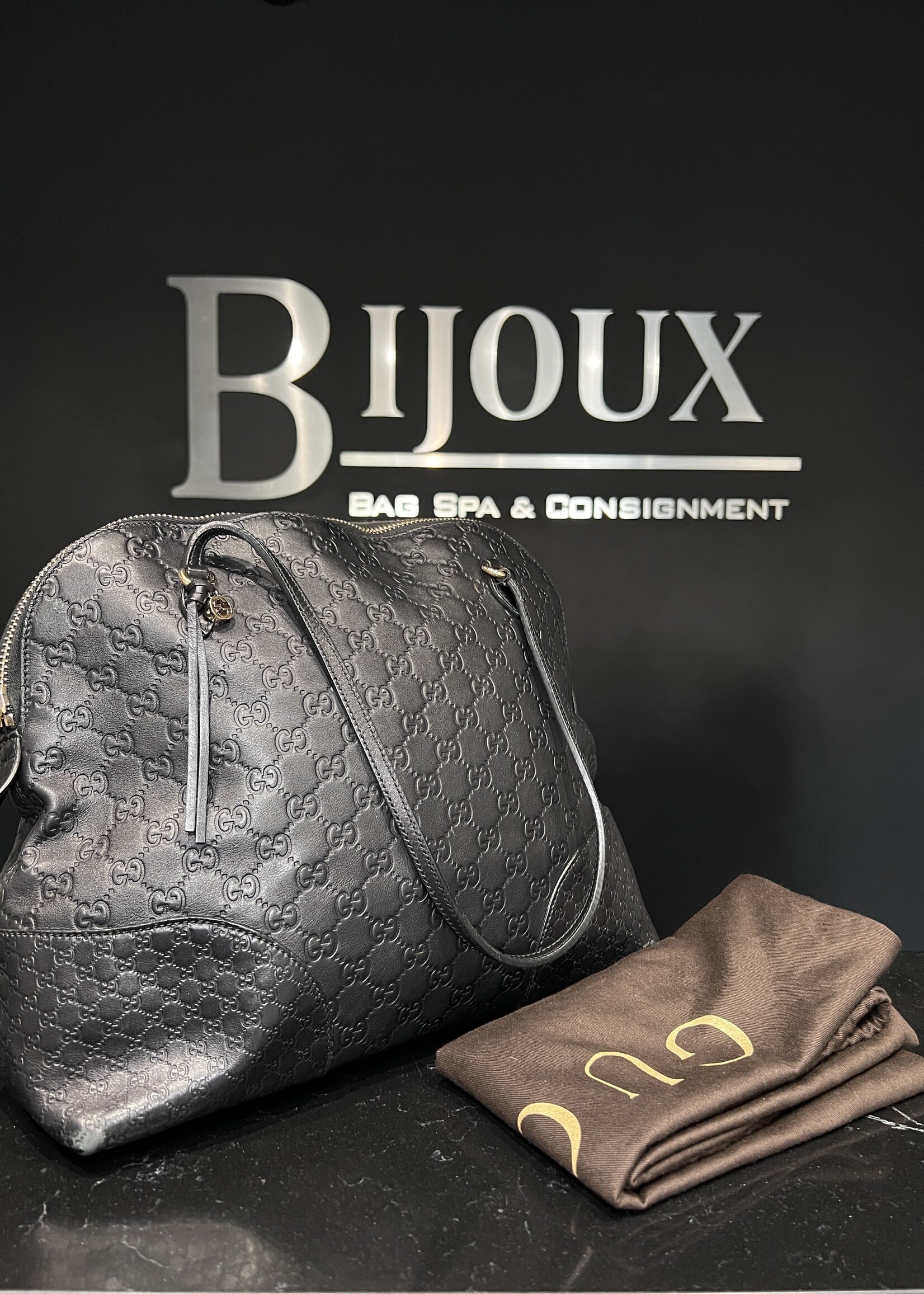 Gucci Gucci Black Guccissima Leather Bree Tote