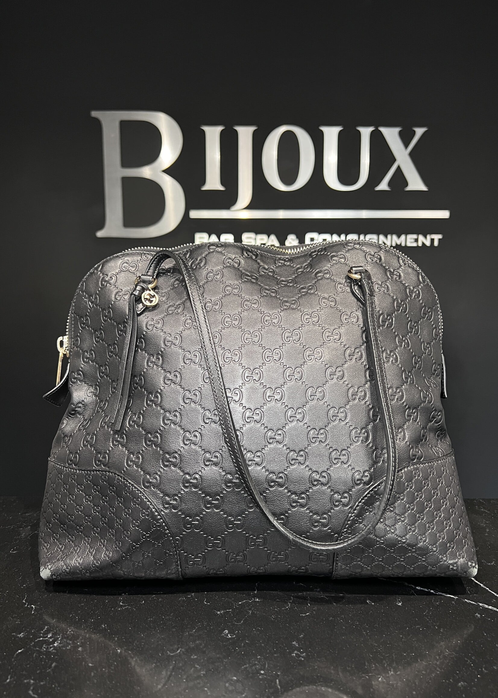Gucci Gucci Black Guccissima Leather Bree Tote